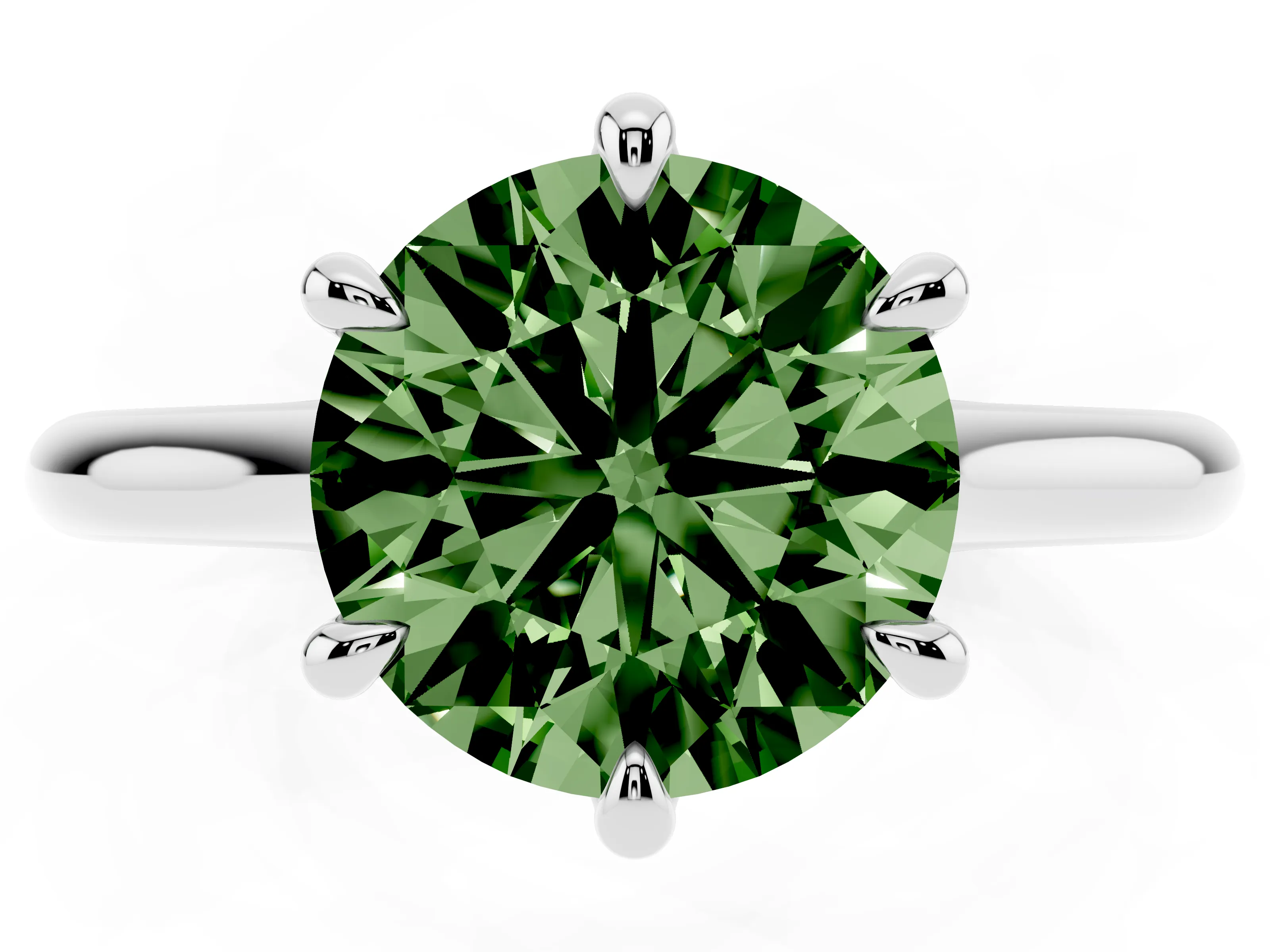 Fancy Green Round Cut Diamond Solitaire Engagement Ring Set in White gold with Prong Setting and Plain Classic Band