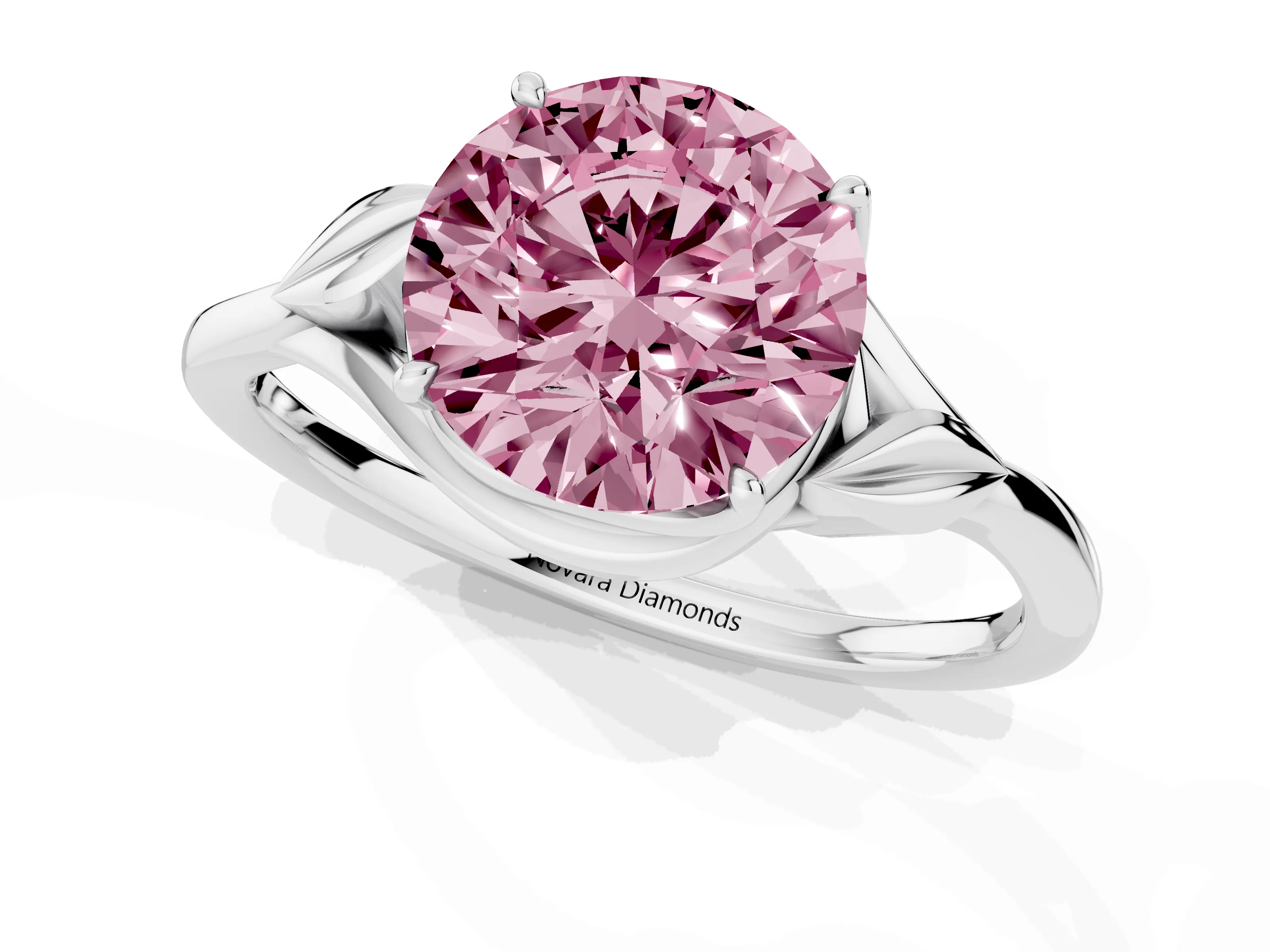 Fancy Pink Round Cut Diamond Solitaire Ring Set in White gold with Polished Twist Band