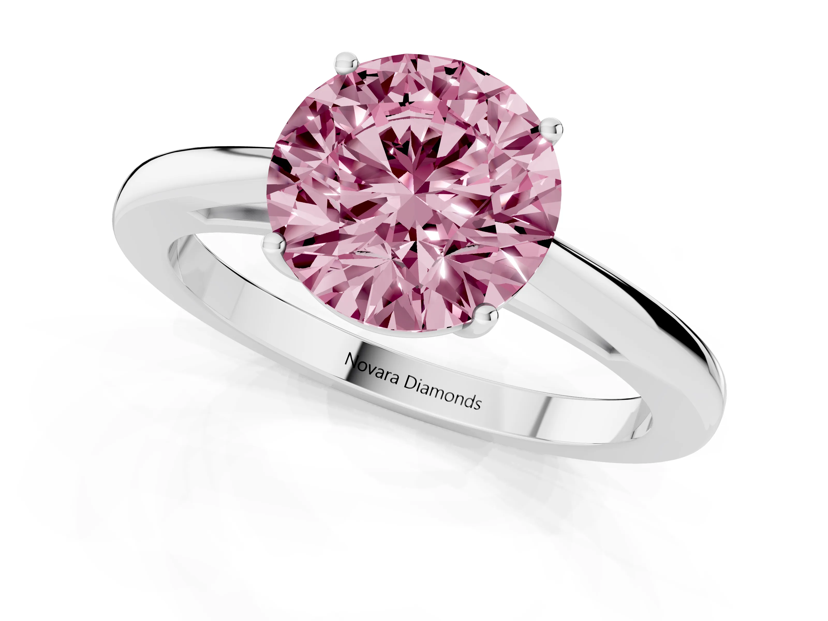 Fancy Pink Round Cut Diamond Solitaire Ring Set in Platinum with Split Shank and Prong Setting