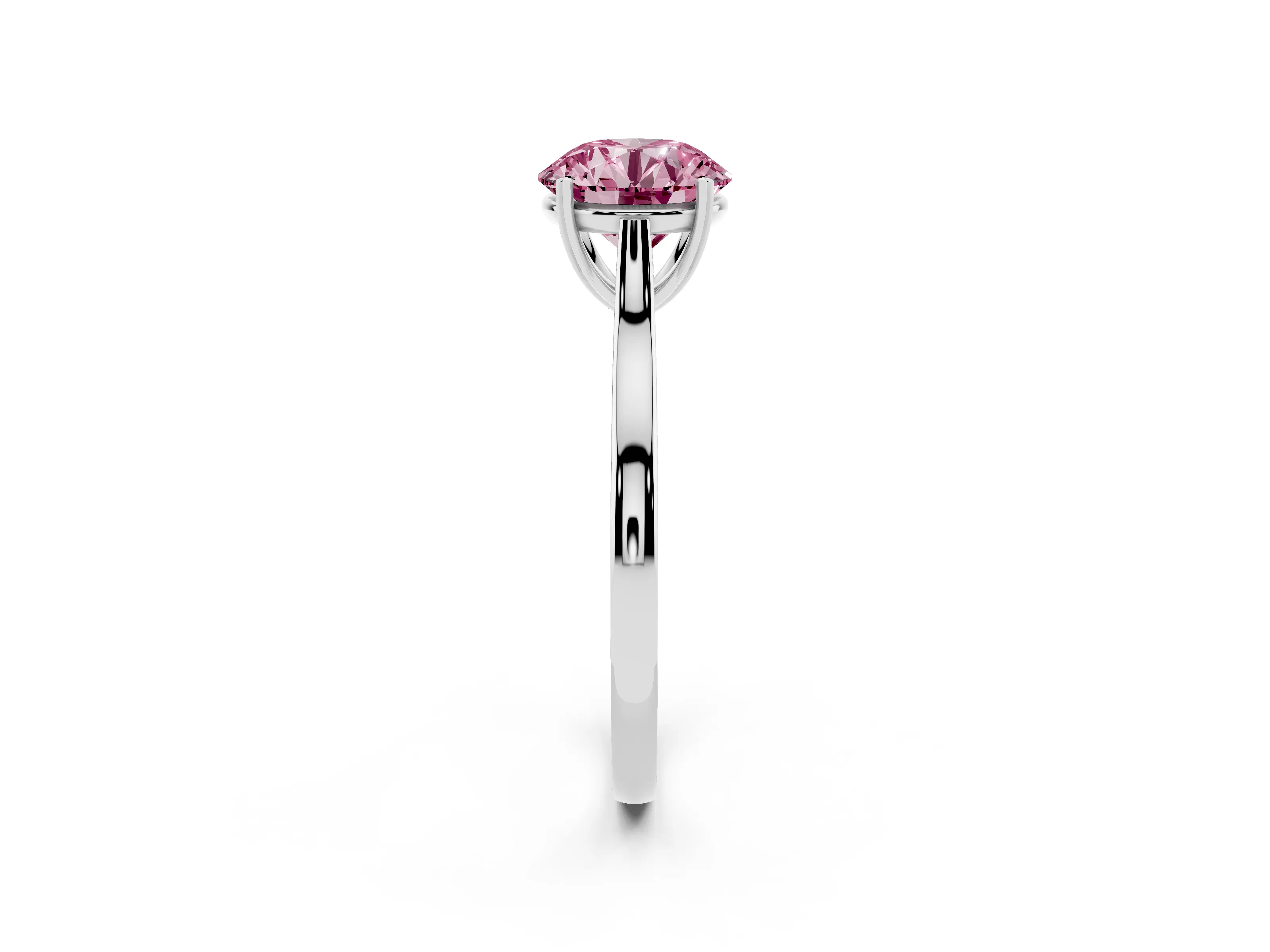 Fancy Pink Round Cut Diamond Solitaire Heart Prong Engagement Ring Set in Platinum with Tapered Band