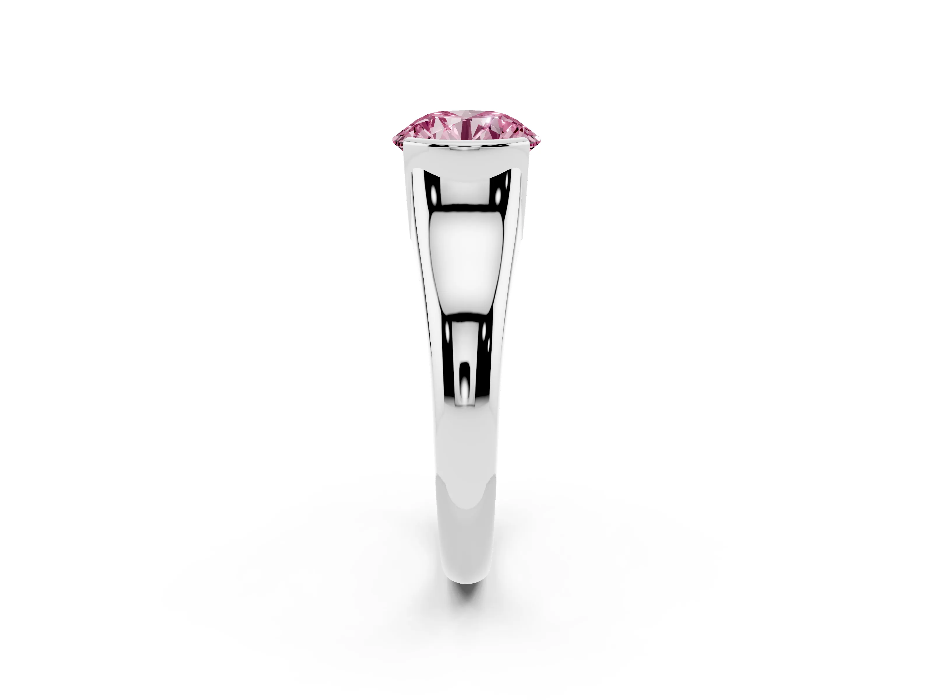 Fancy Pink Round Cut Diamond Solitaire Tension Set Ring Set in Platinum with Split Shank Band