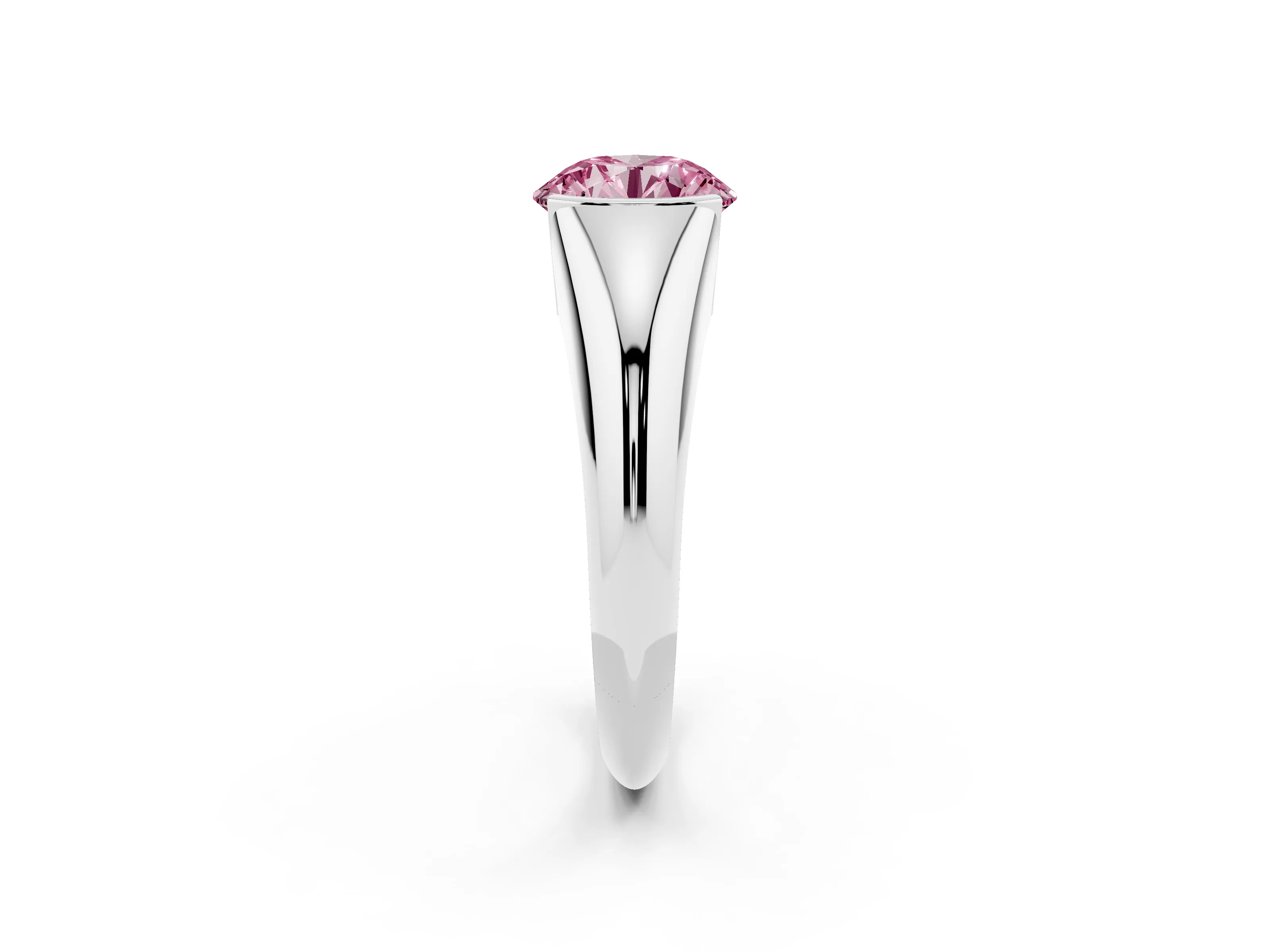 Fancy Pink Round Cut Diamond Solitaire Tension Set Ring Set in Silver