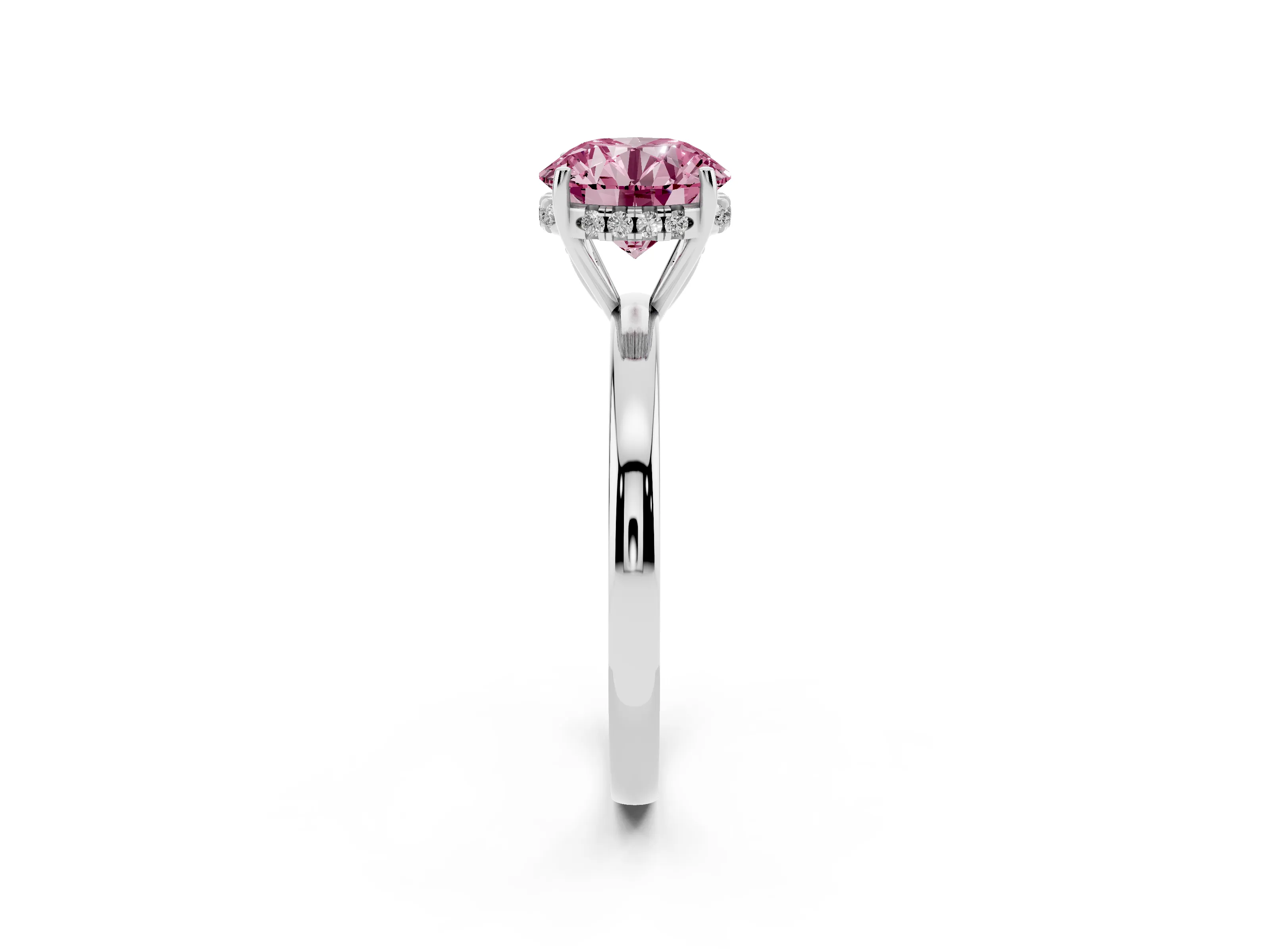 Fancy Pink Round Cut Diamond Solitaire Ring Set in Silver with Plain Band and Prong Setting