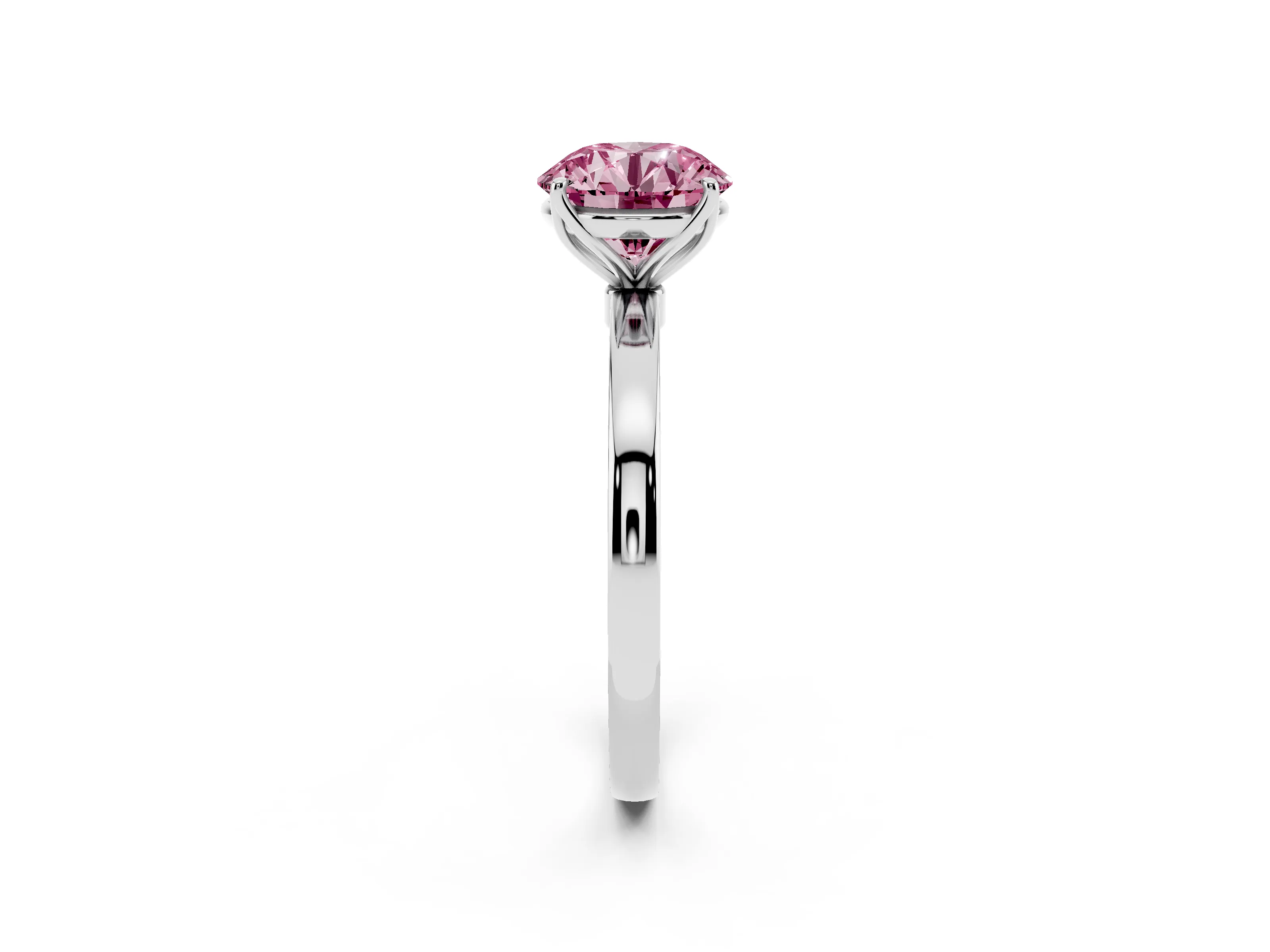 Fancy Pink Round Cut Diamond Solitaire Ring Set in White gold with Prong Setting and Thin Polished Band