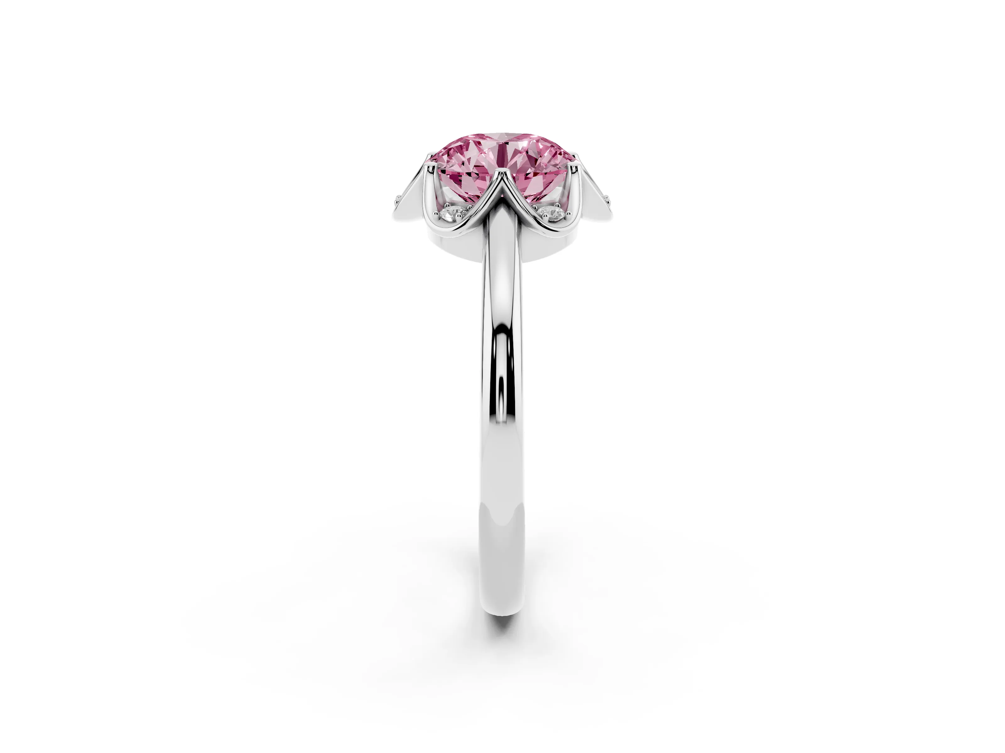 Fancy Pink Round Cut Diamond Round Cluster Halo Ring Set in Platinum with Solitaire Band and Prong Setting