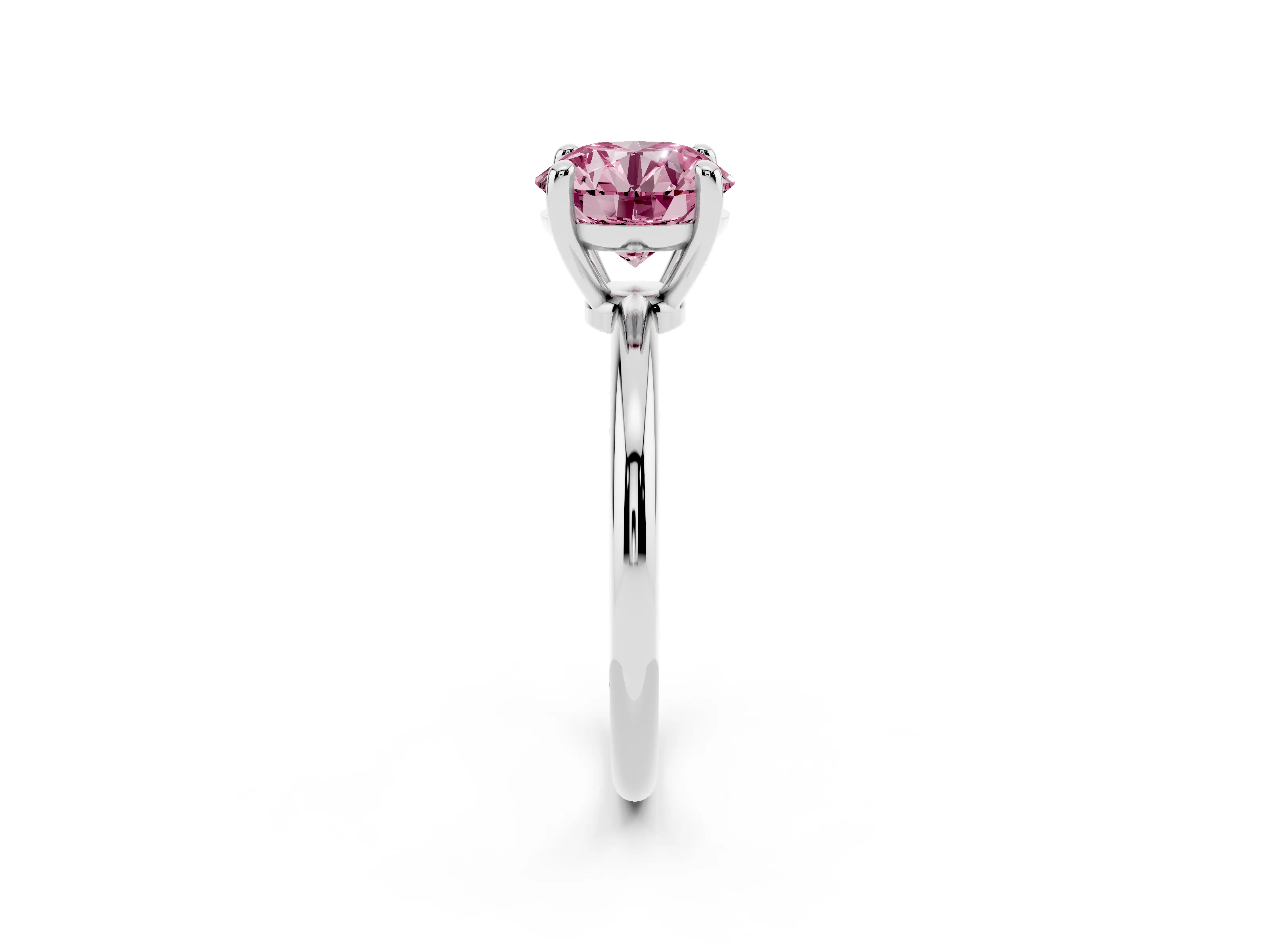 Fancy Pink Round Cut Diamond Solitaire Ring Set in Silver with Secure Prong Setting on a Classic Band