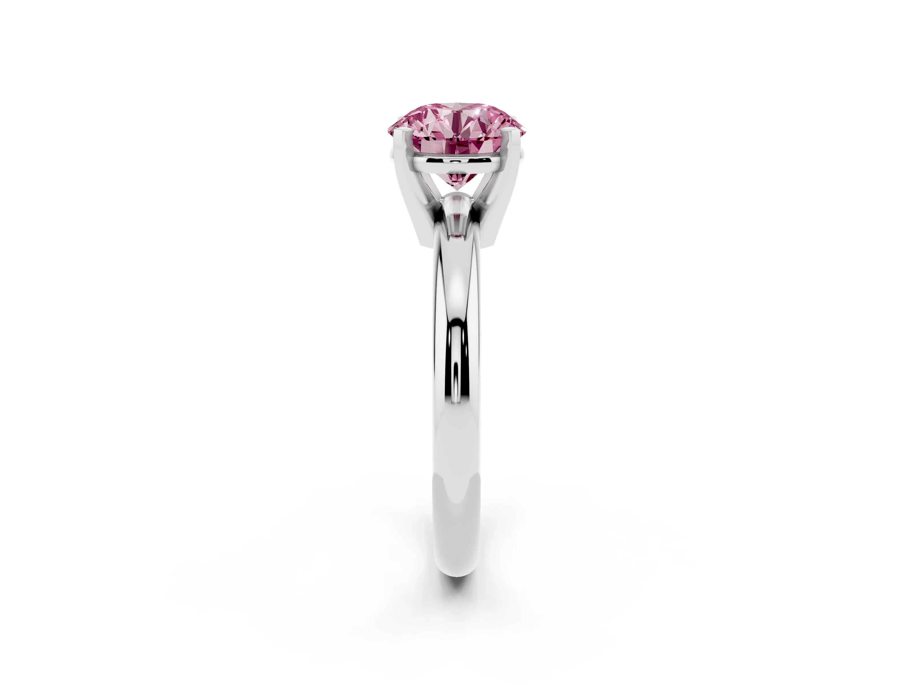 Fancy Pink Round Cut Diamond Solitaire Engagement Ring Set in Platinum with Round Band and Prong Setting