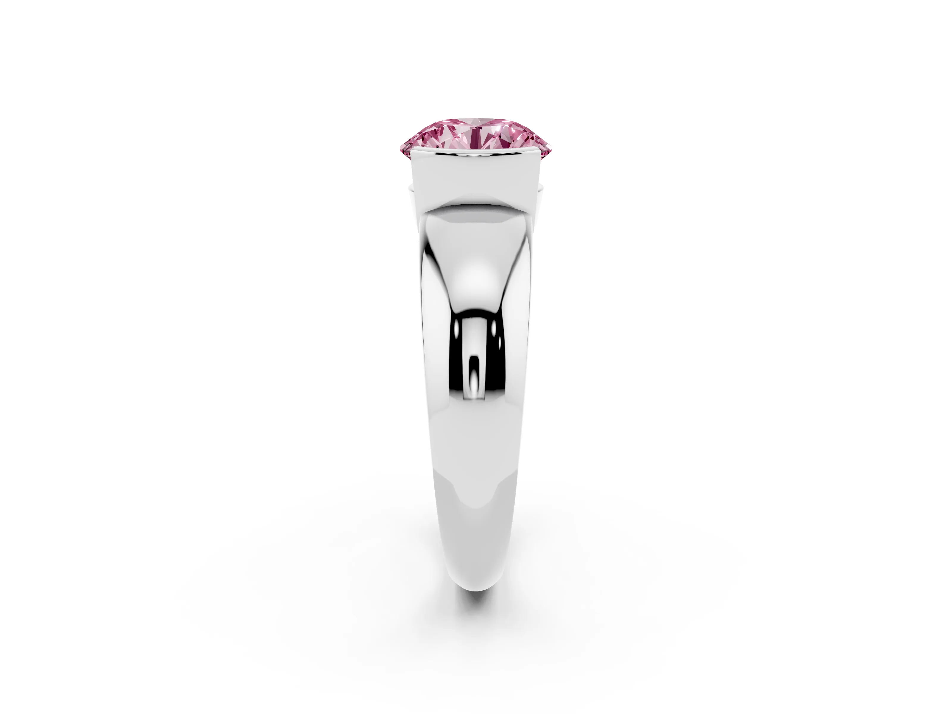 Fancy Pink Round Cut Diamond Solitaire Tension Set Ring Set in Platinum with Wide Band