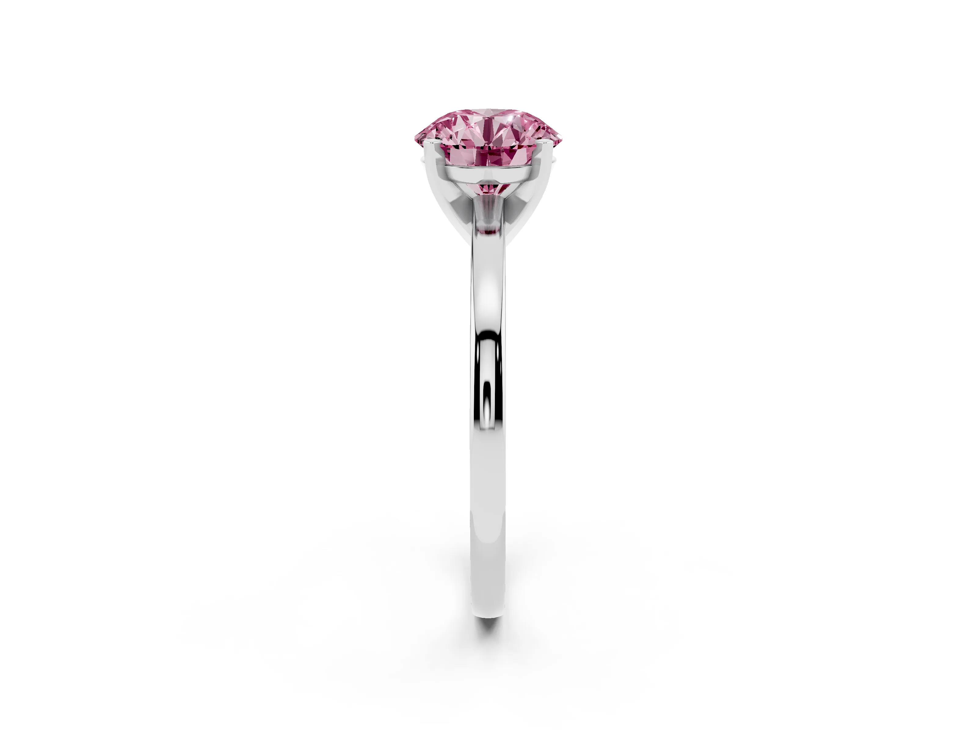 Fancy Pink Round Cut Diamond Solitaire Engagement Ring Set in Platinum with Prong Setting on a Classic Band