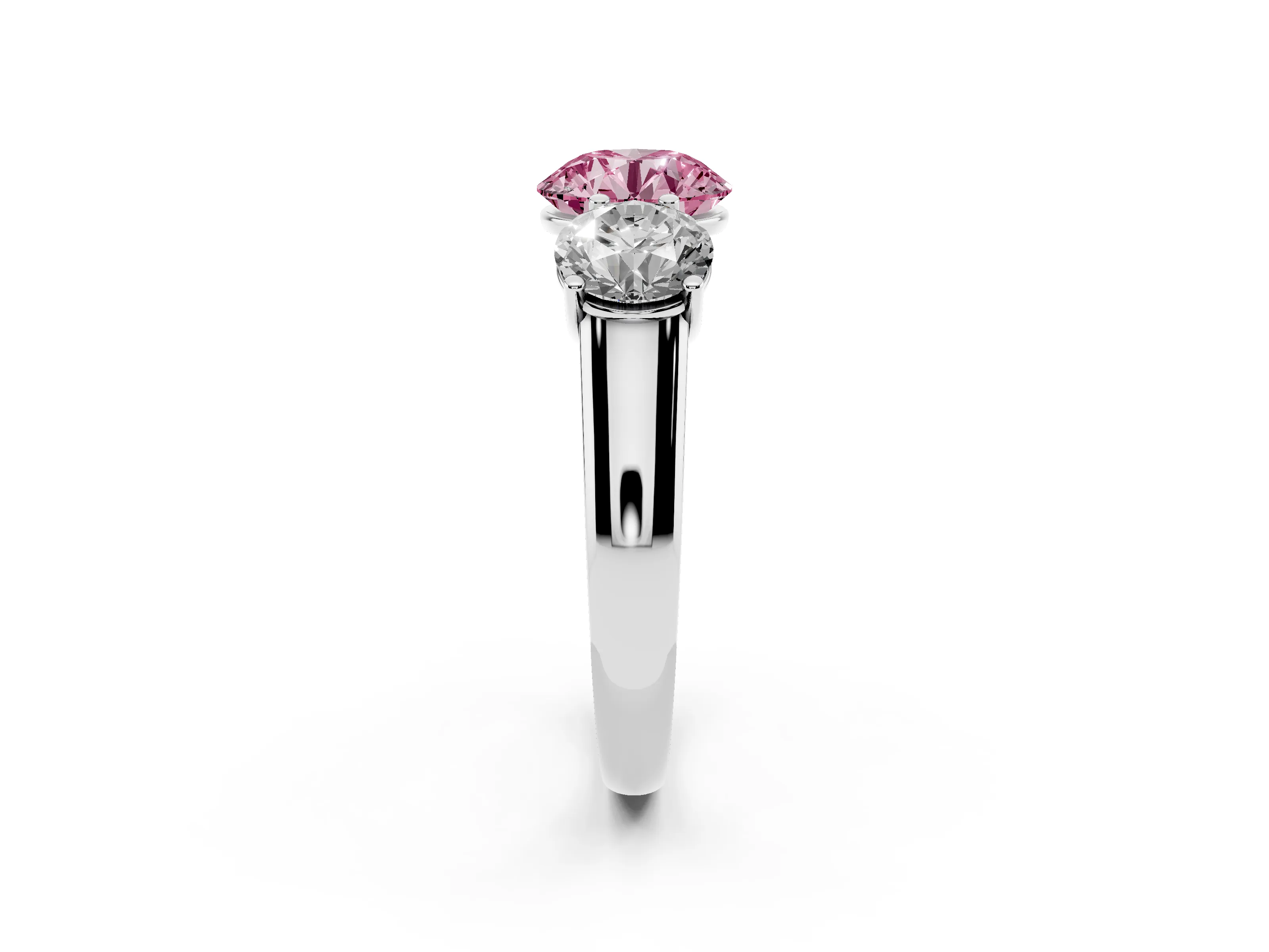 Fancy Pink Round Cut Diamond Three-Stone Ring Set in Silver with Plain Polished Band