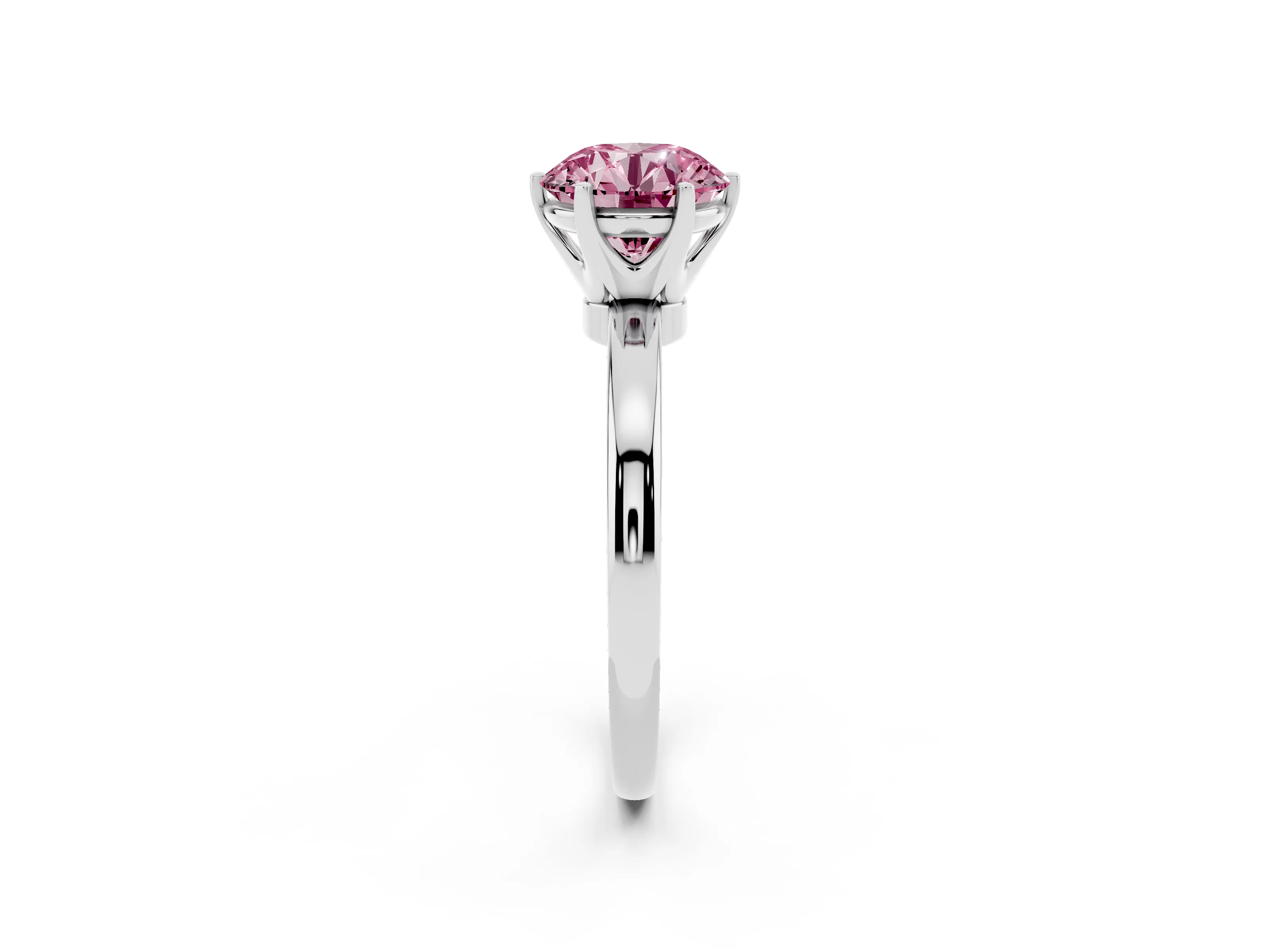 Fancy Pink Round Cut Diamond Solitaire Ring Set in Silver with Raised Prong Setting on a Classic Band