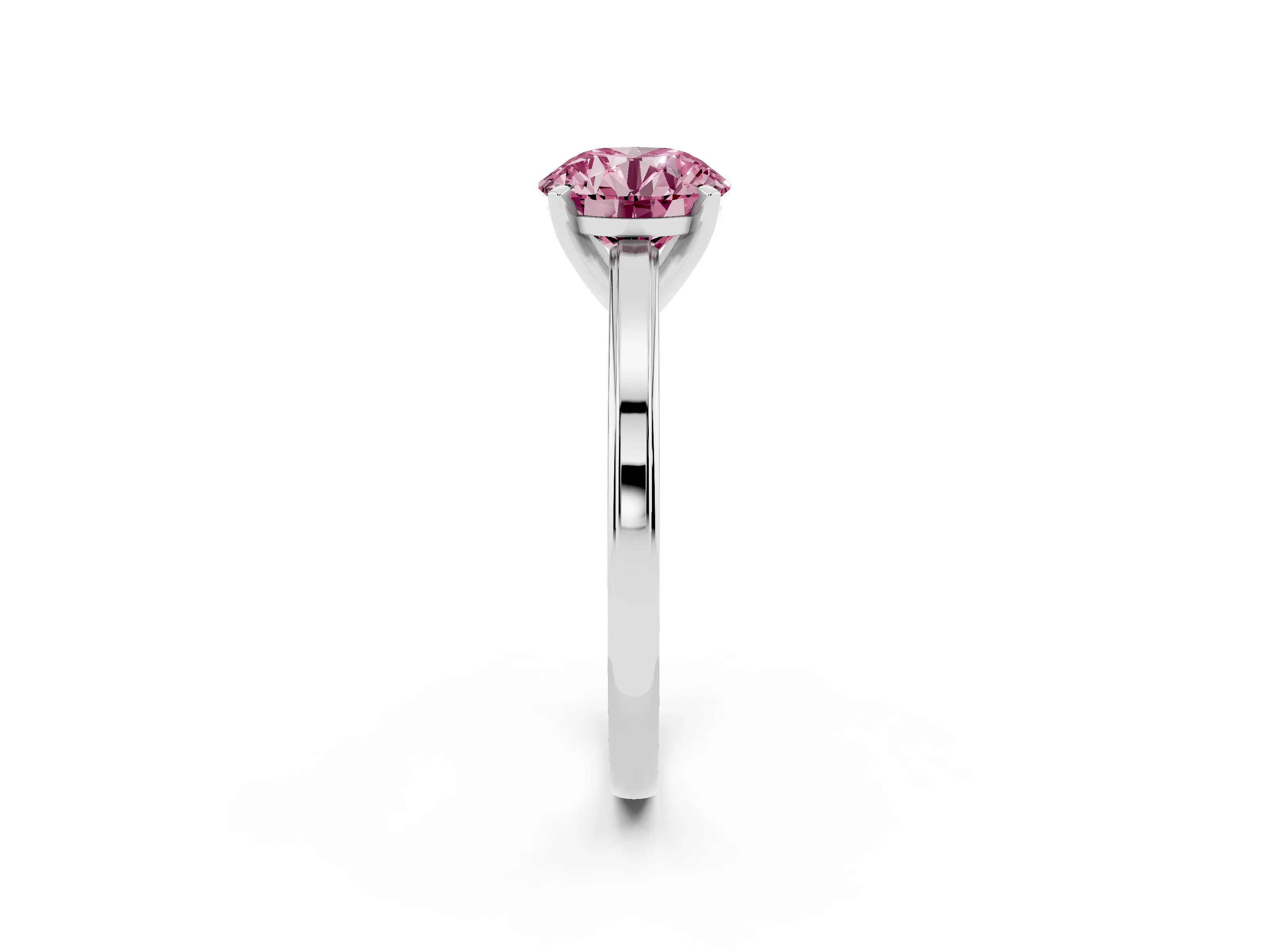 Fancy Pink Round Cut Diamond Solitaire Ring Set in Platinum with Prong Setting and Classic Band
