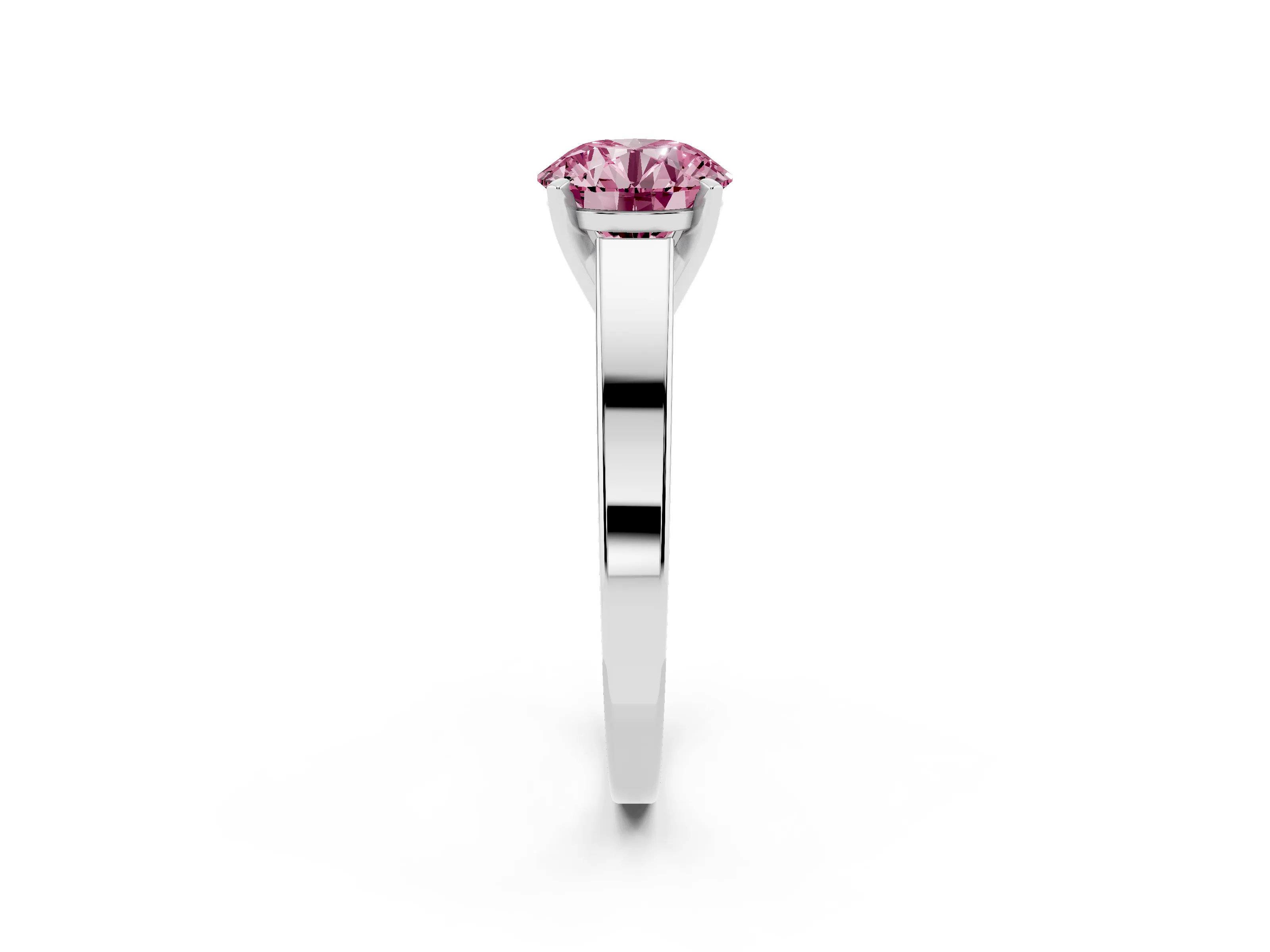 Fancy Pink Round Cut Diamond Solitaire Engagement Ring Set in White gold with Prong Setting and Tapered Band