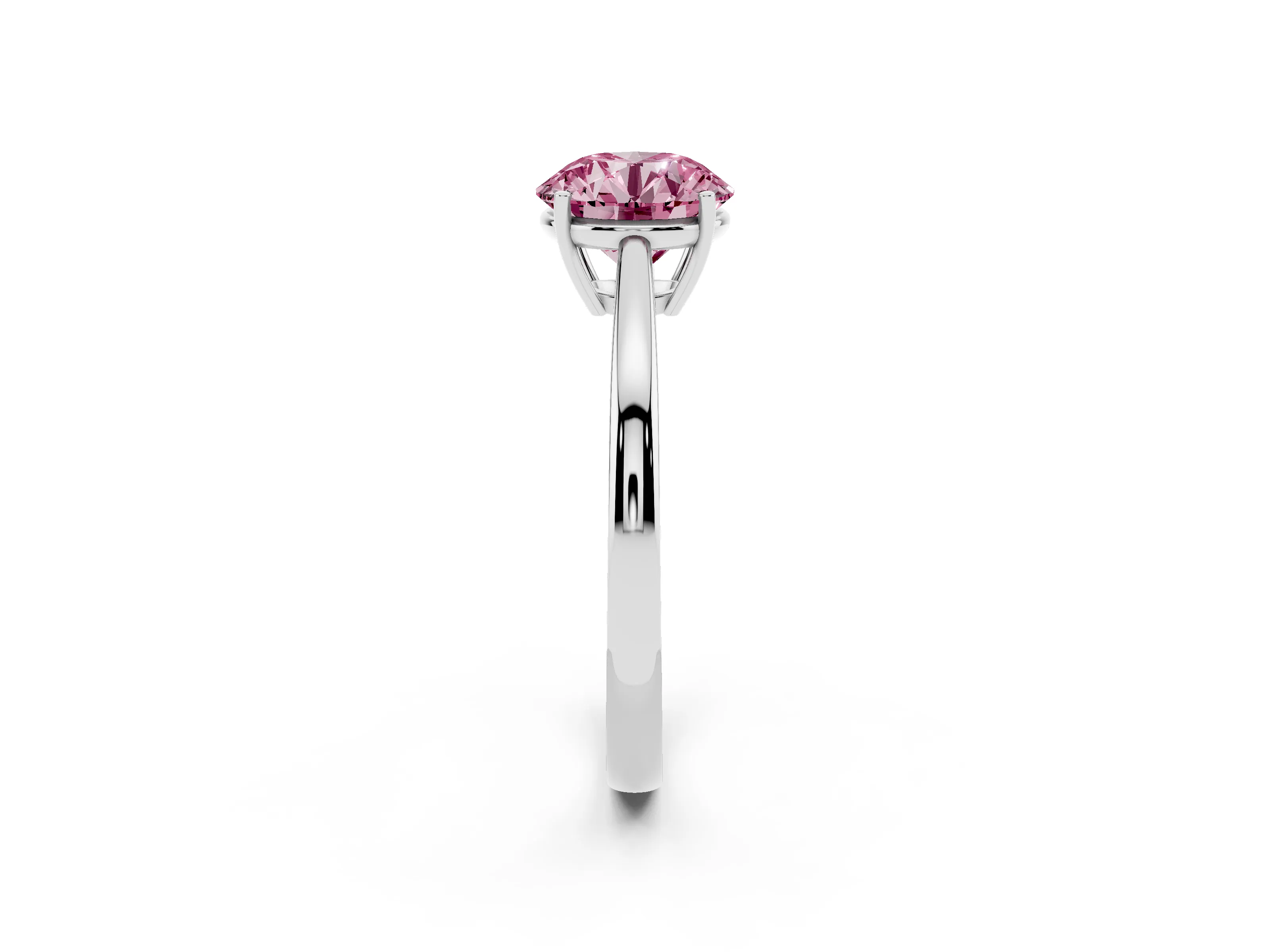 Fancy Pink Round Cut Diamond Solitaire Ring Set in Platinum with Split Shank and Prong Setting