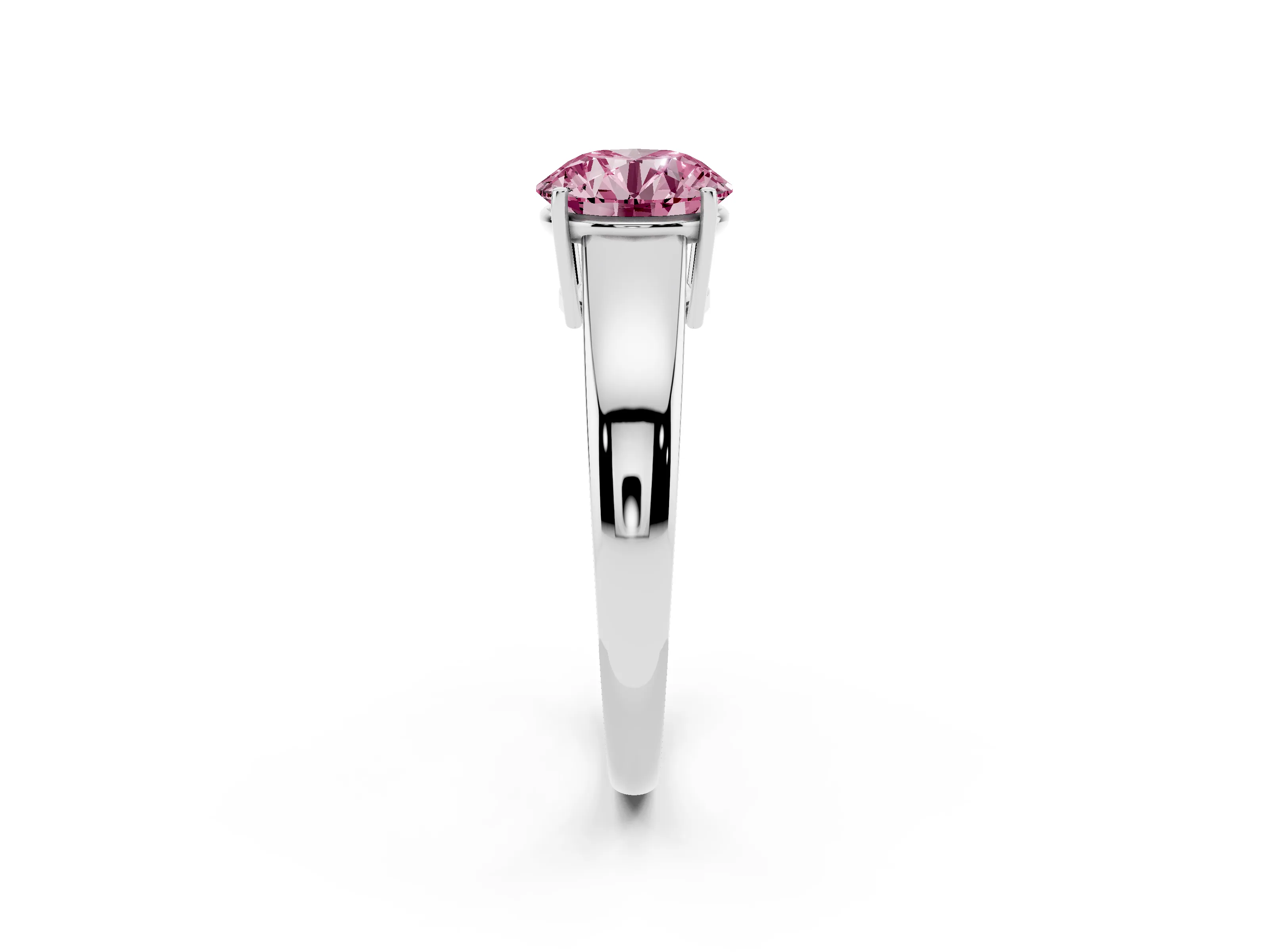 Fancy Pink Round Cut Diamond Solitaire Ring Set in Silver with Tapered Band and Prong Setting