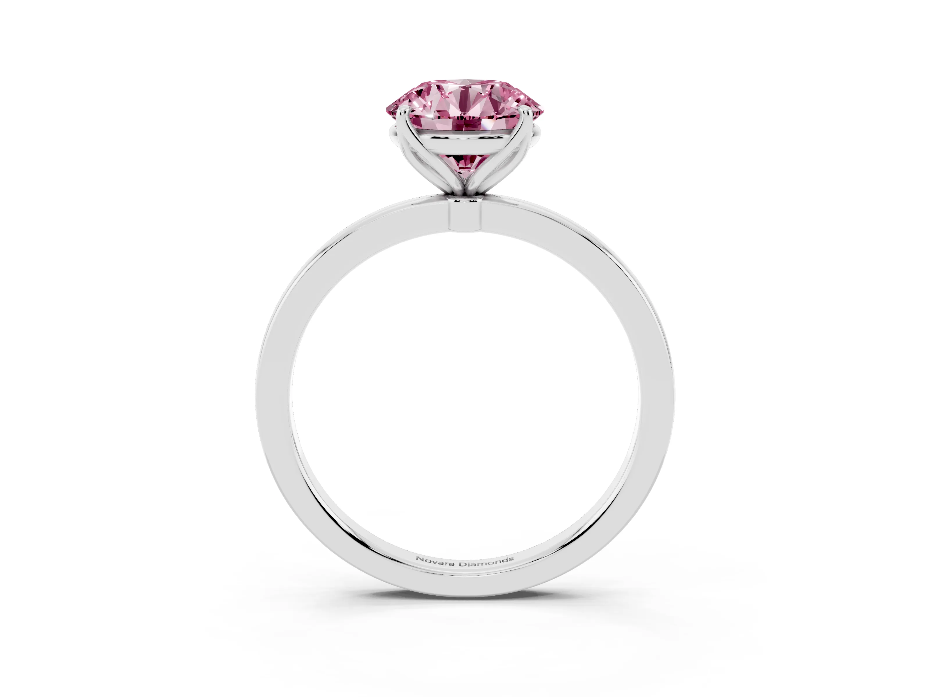Fancy Pink Round Cut Diamond Solitaire Ring Set in White gold with Prong Setting and Thin Polished Band