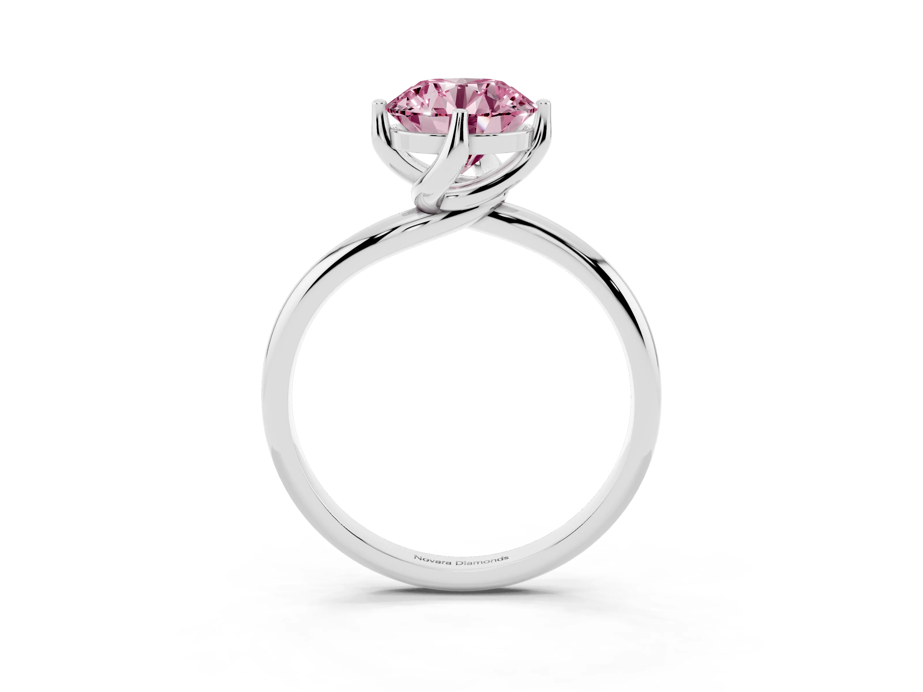 Fancy Pink Round Cut Diamond Solitaire Engagement Ring Set in White gold with Classic Plain Band