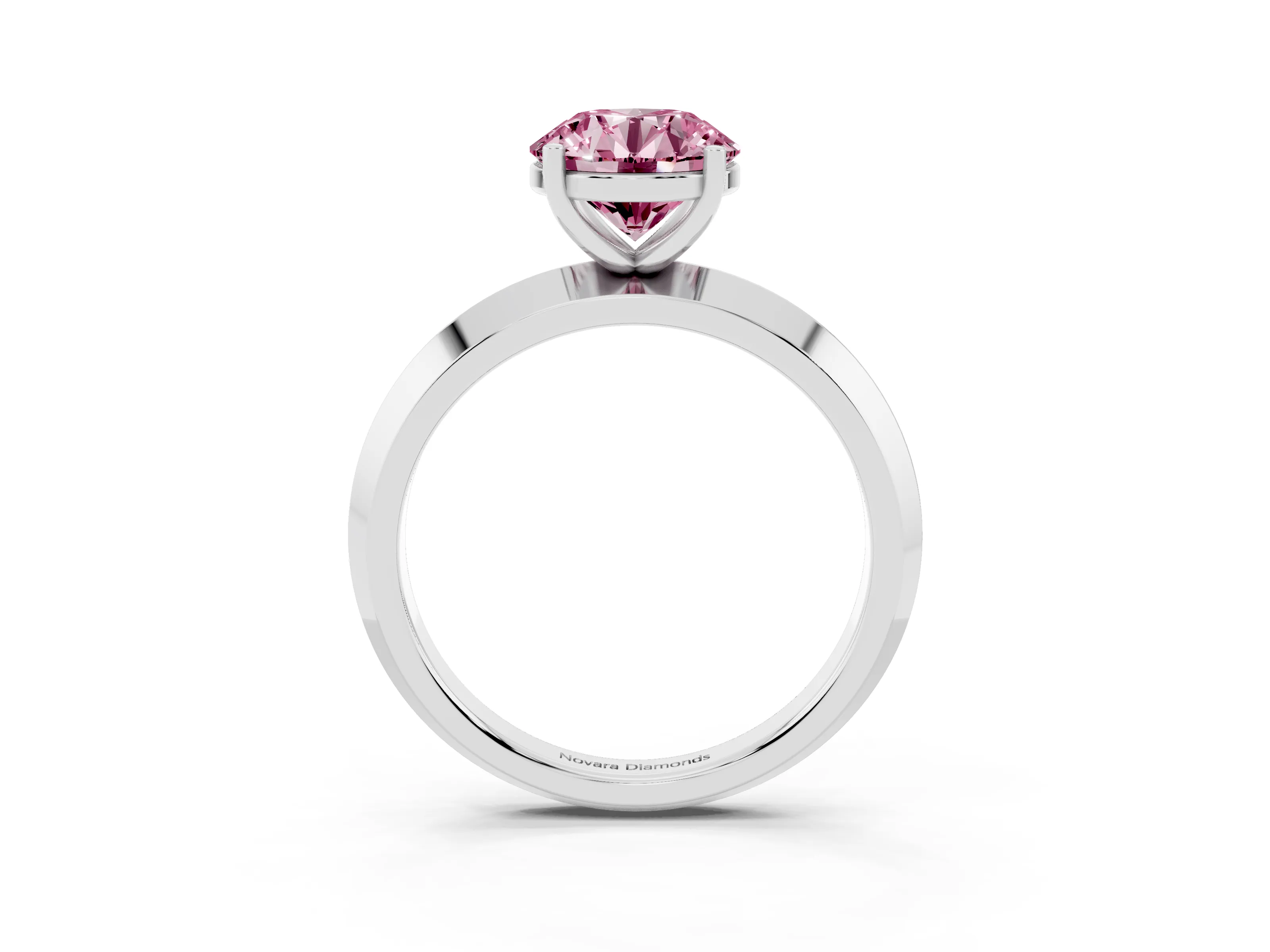 Fancy Pink Round Cut Diamond Solitaire Engagement Ring Set in Platinum with Flat Band and Prong Setting