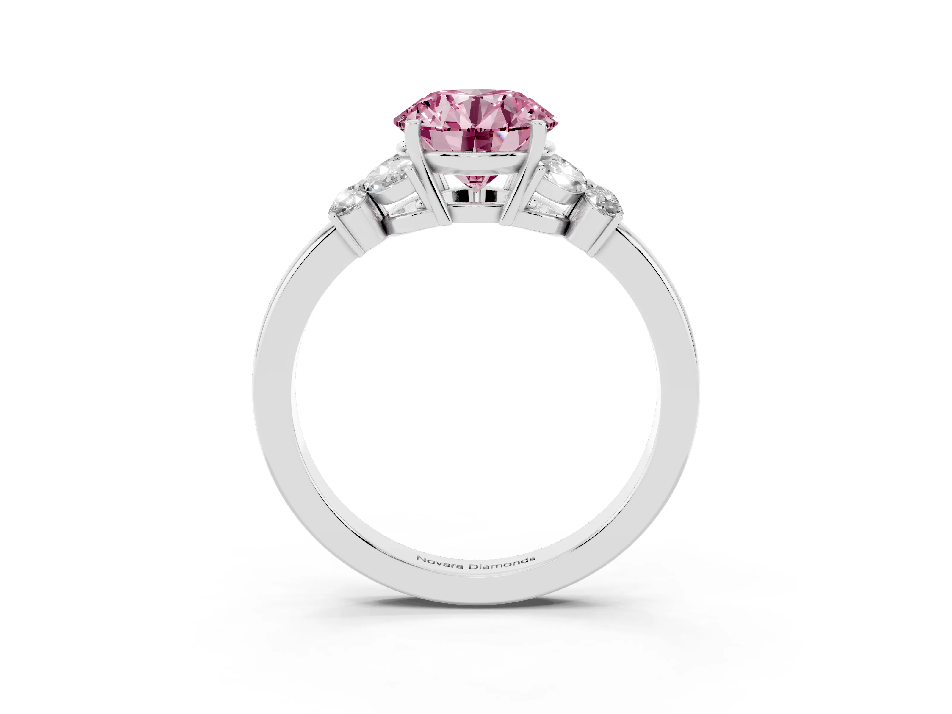 Fancy Pink Round Cut Diamond Solitaire Floral Ring Set in White gold with Marquise Petals and Prong Setting