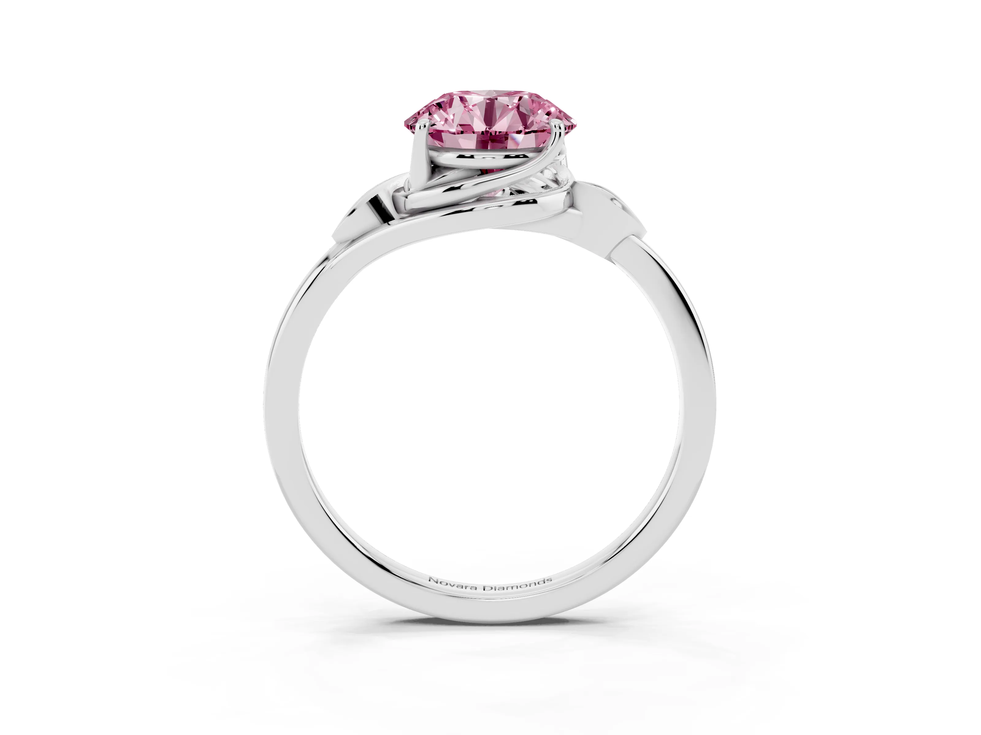 Fancy Pink Round Cut Diamond Solitaire Ring Set in White gold with Polished Twist Band