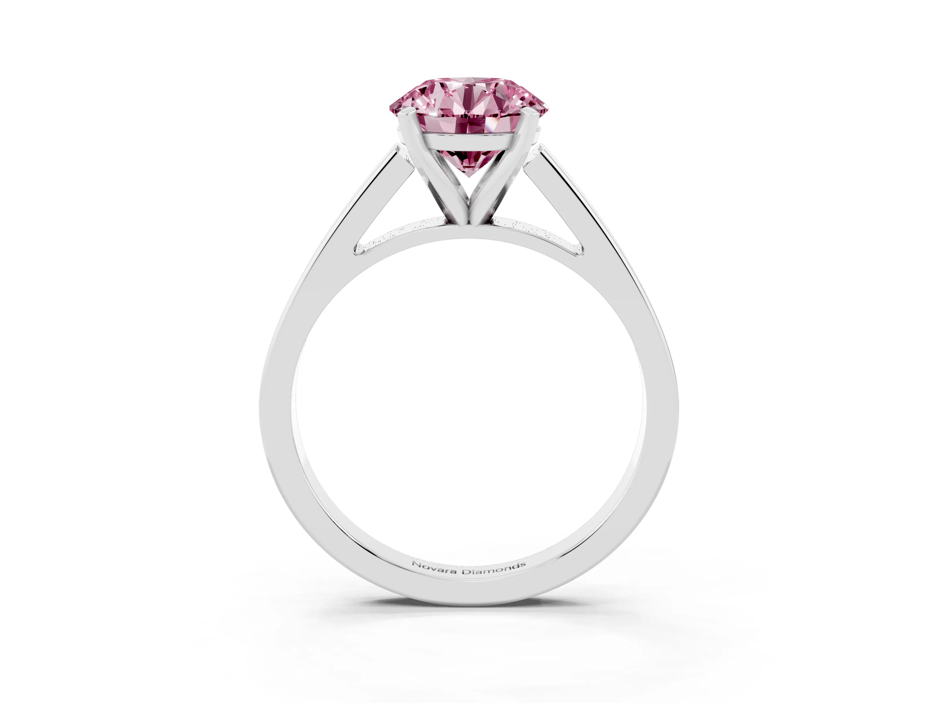 Fancy Pink Round Cut Diamond Solitaire Engagement Ring Set in White gold with Prong Setting and Tapered Band