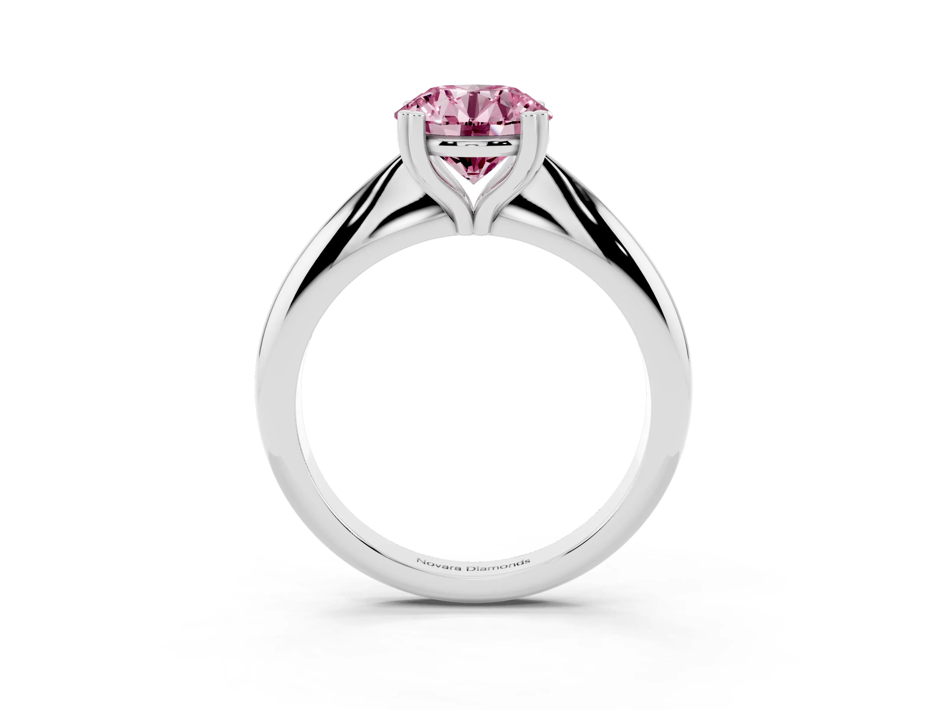 Fancy Pink Round Cut Diamond Solitaire Engagement Ring Set in White gold with Tapered Band and Prong Setting