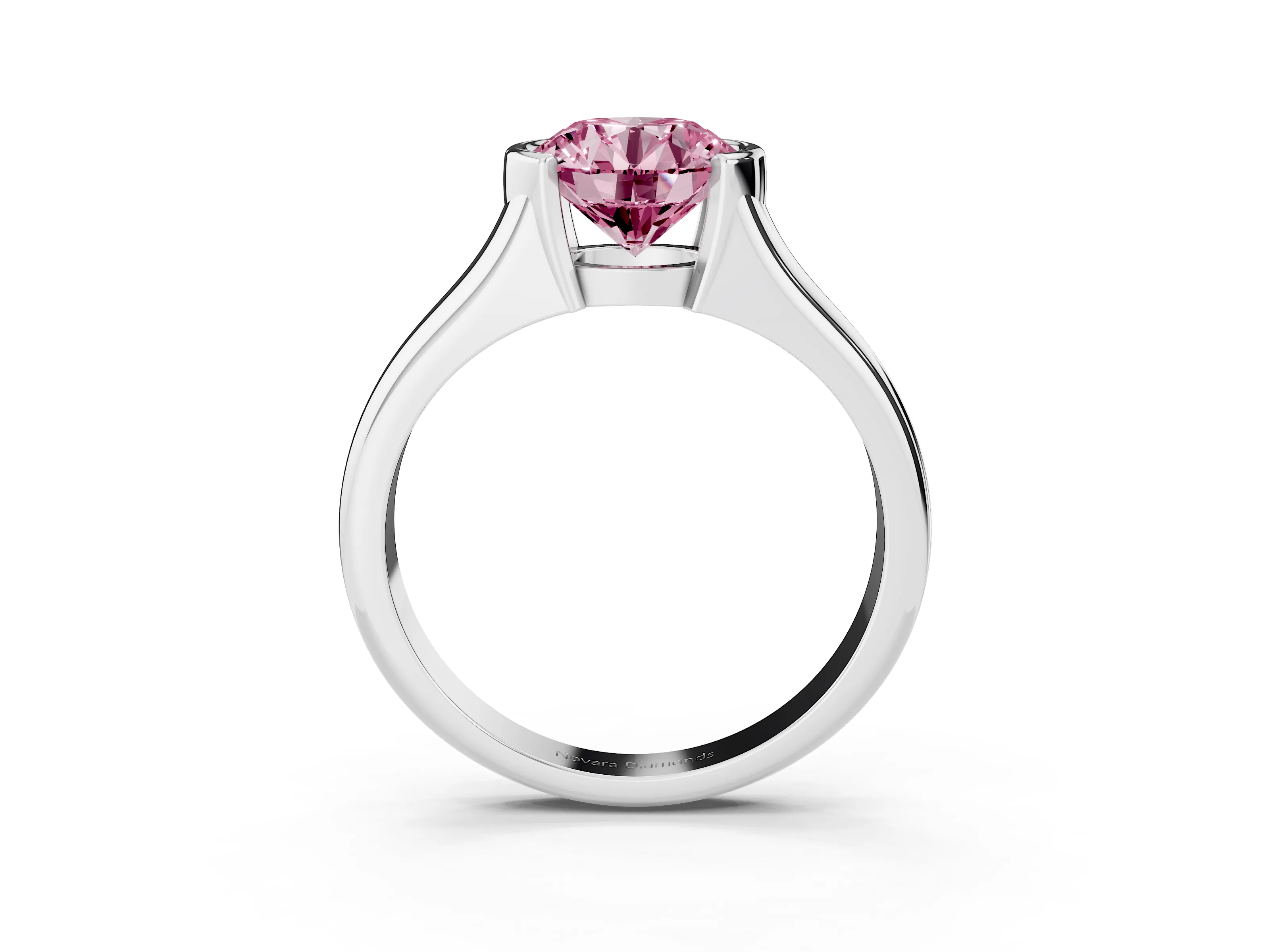 Fancy Pink Round Cut Diamond Solitaire Tension Set Ring Set in Platinum with Split Shank Band