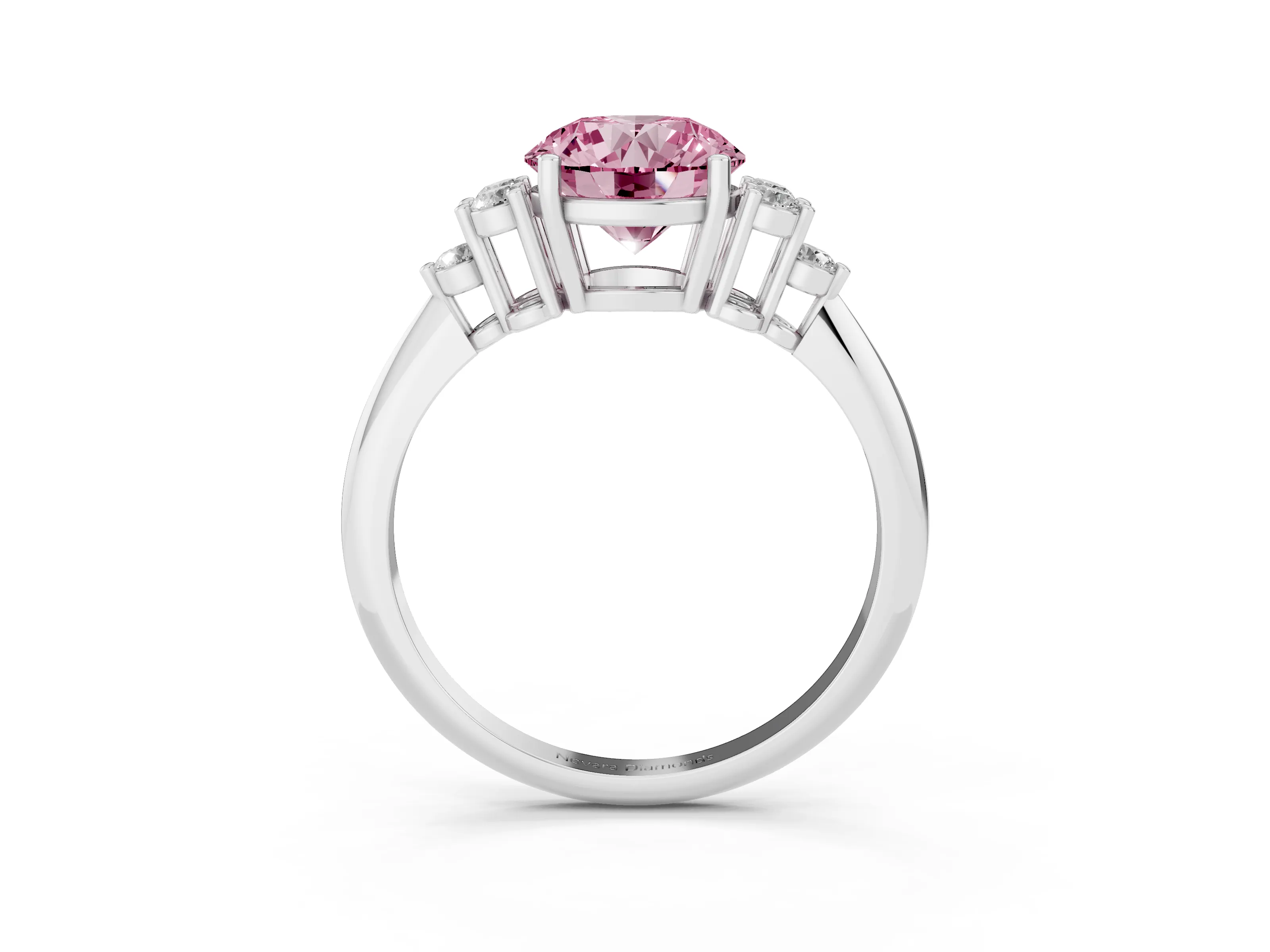 Fancy Pink Round Cut Diamond Cluster Ring Set in Silver with Plain Band and Prong Setting