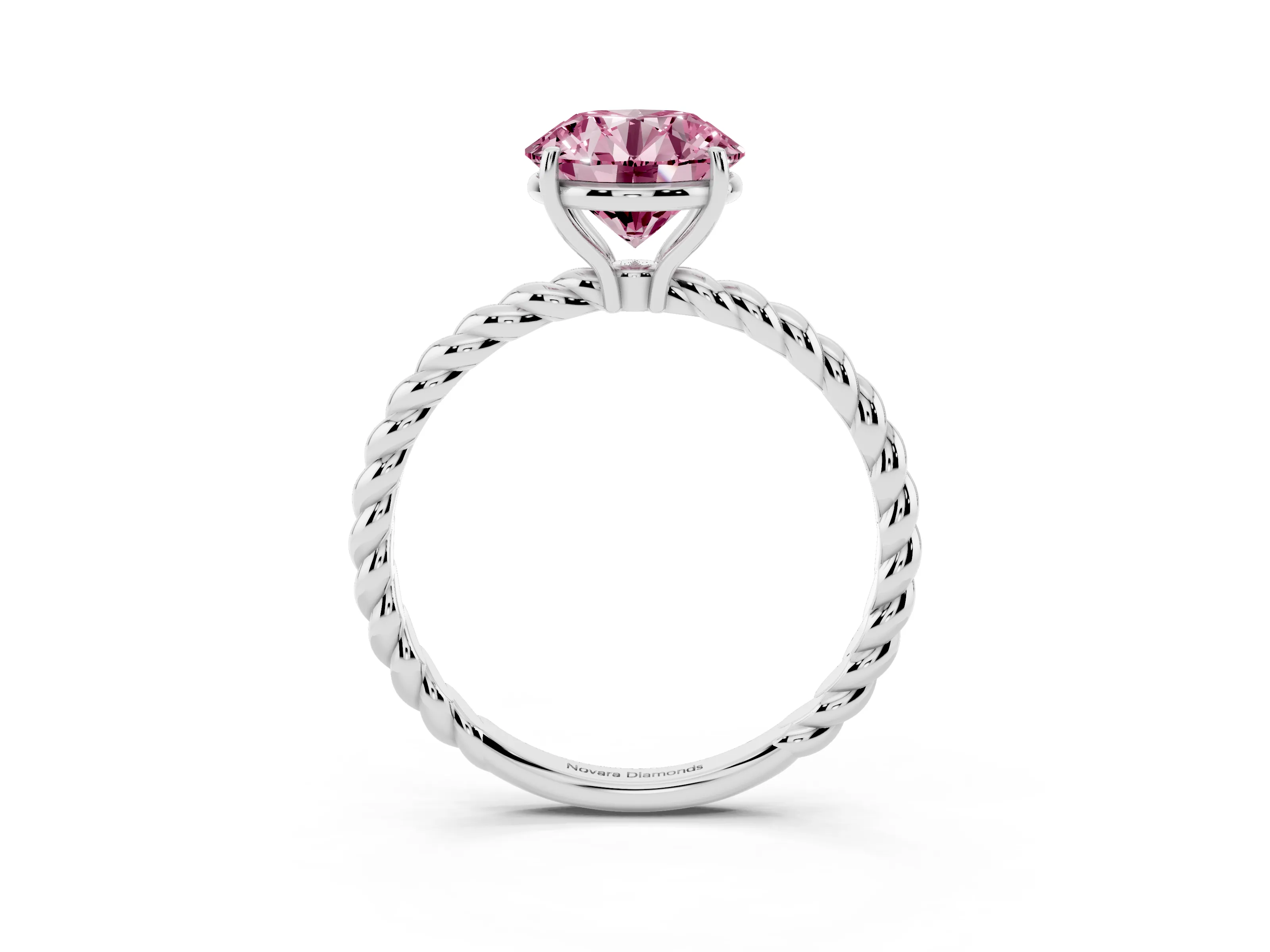 Fancy Pink Round Cut Diamond Solitaire Ring Set in Platinum with Twist Band and Prong Setting
