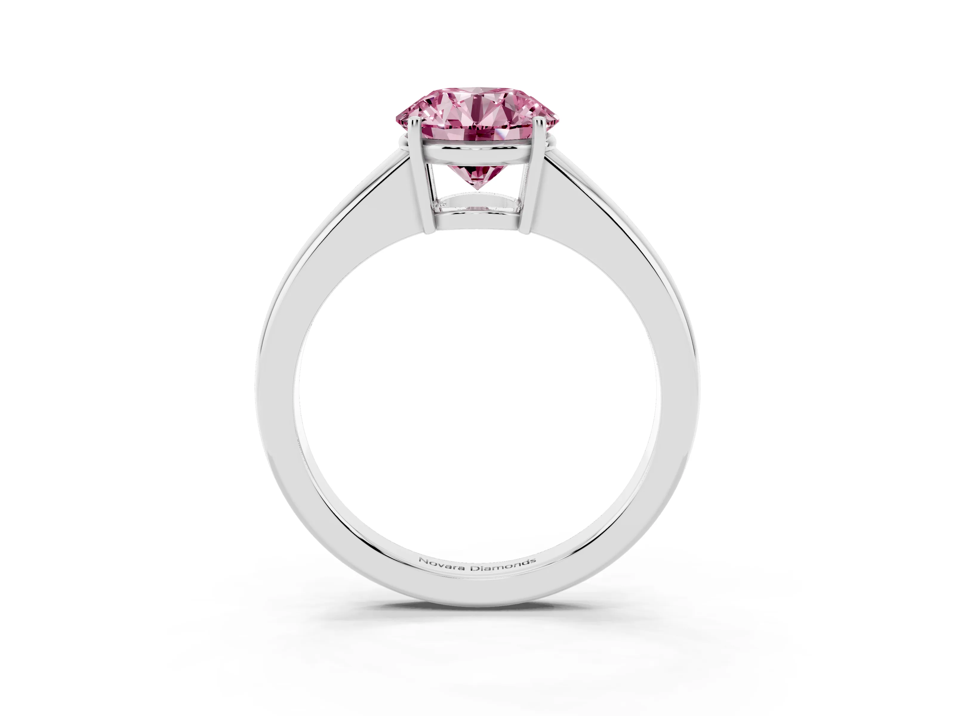 Fancy Pink Round Cut Diamond Solitaire Ring Set in Silver with Tapered Band and Prong Setting