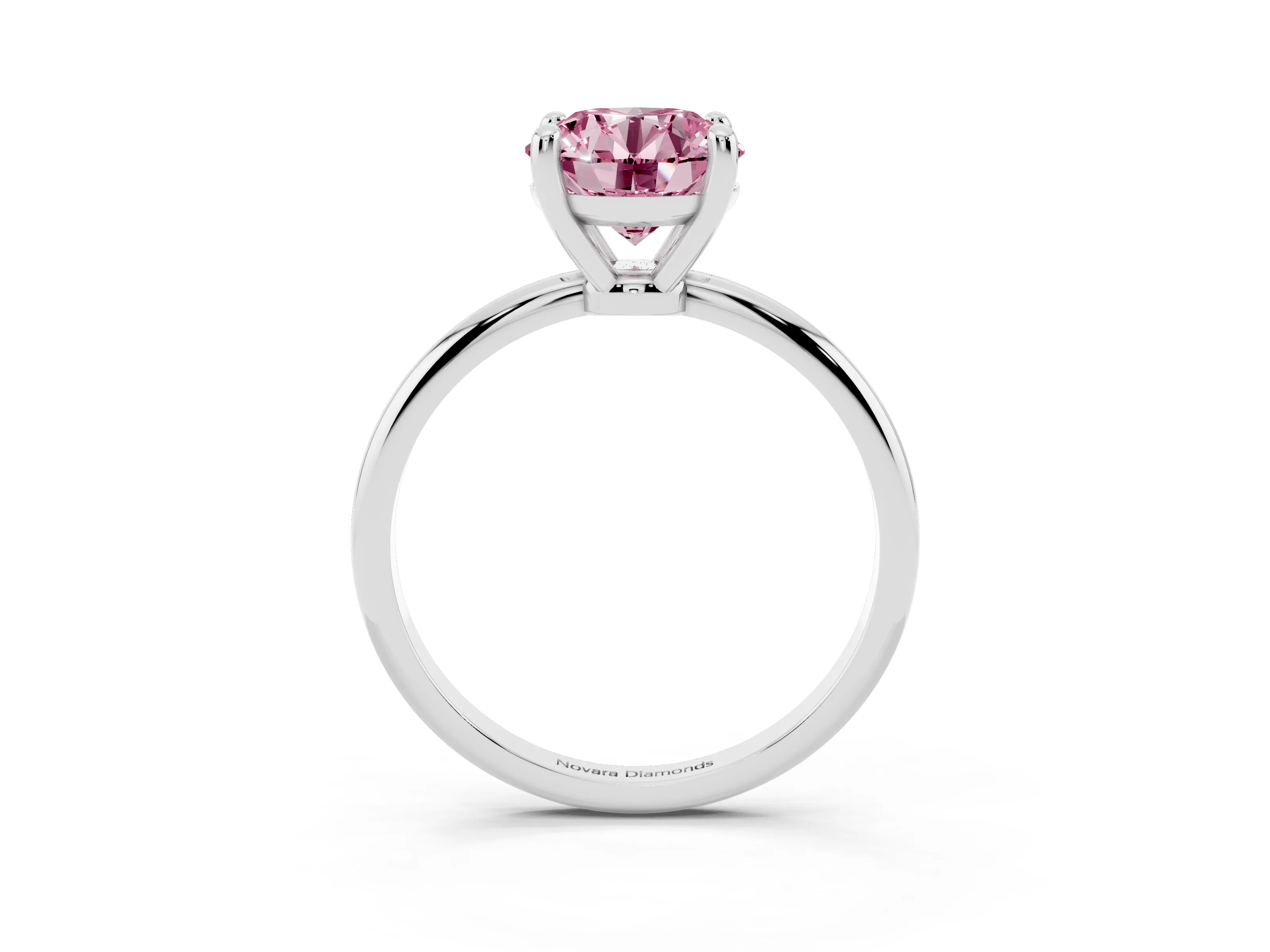 Fancy Pink Round Cut Diamond Solitaire Ring Set in Silver with Secure Prong Setting on a Classic Band
