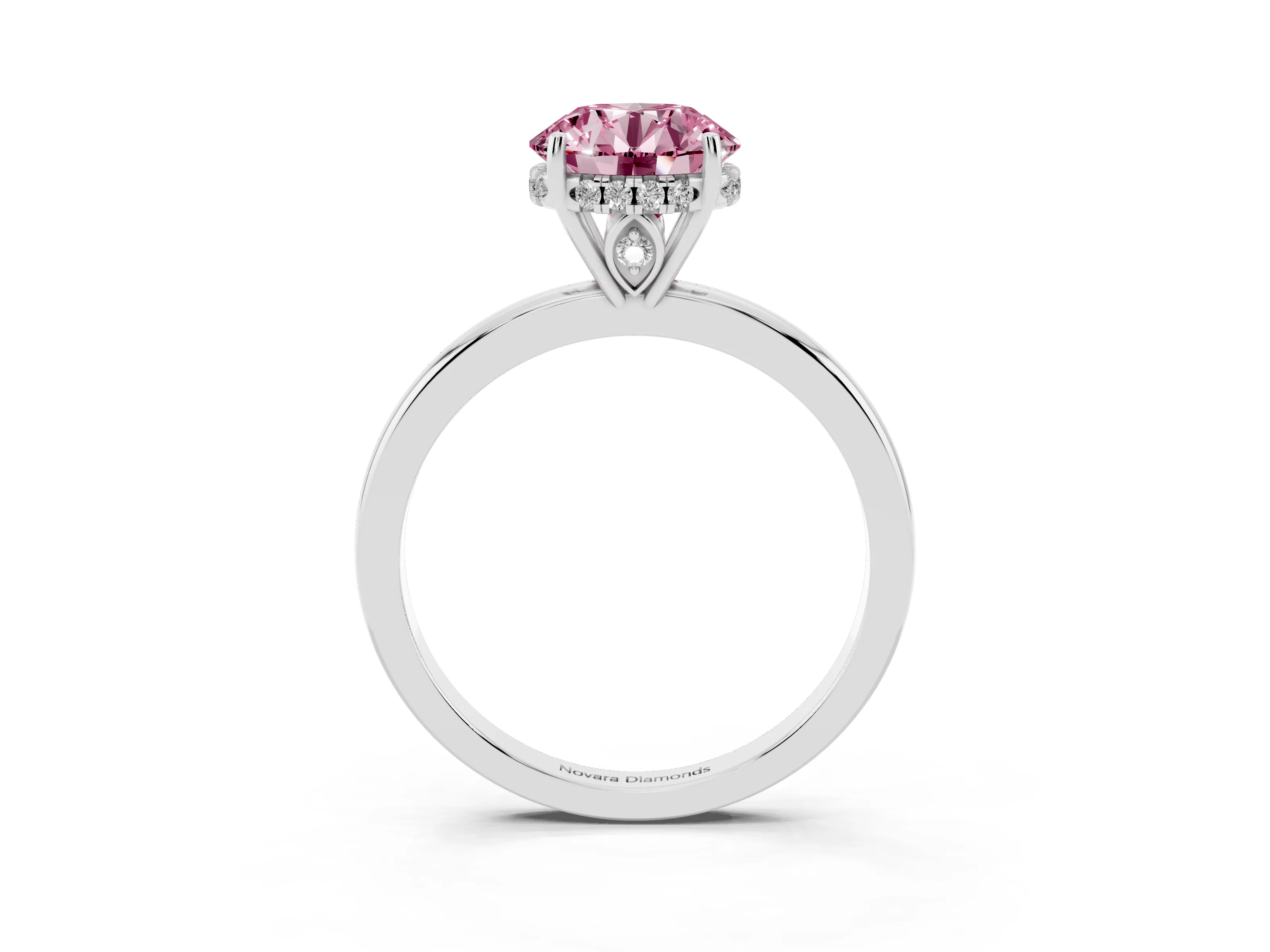 Fancy Pink Round Cut Diamond Solitaire Ring Set in Silver with Plain Band and Prong Setting