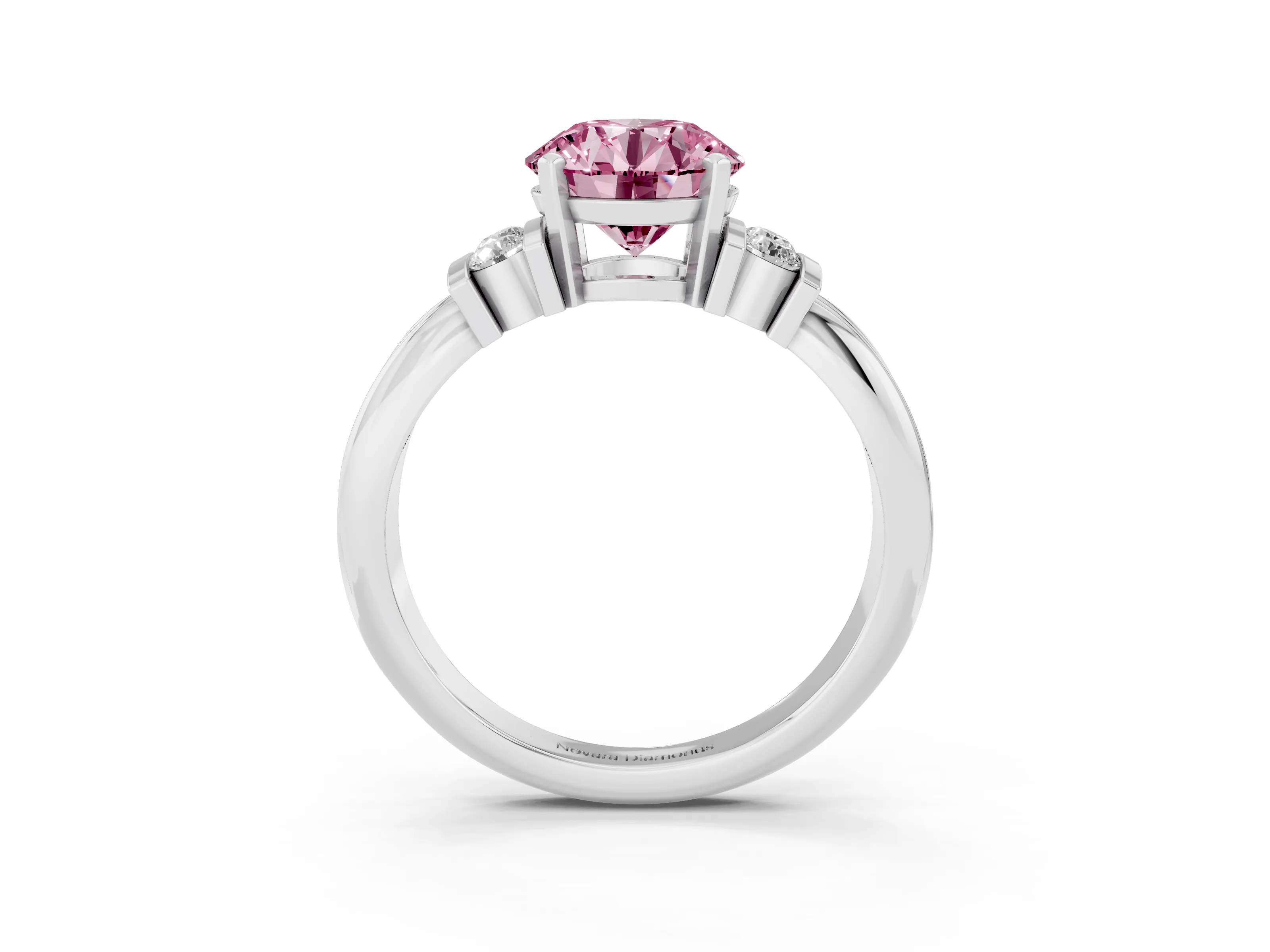 Fancy Pink Three-Stone Round Cut Diamond Channel Set Ring Set in Silver with Bar Prongs