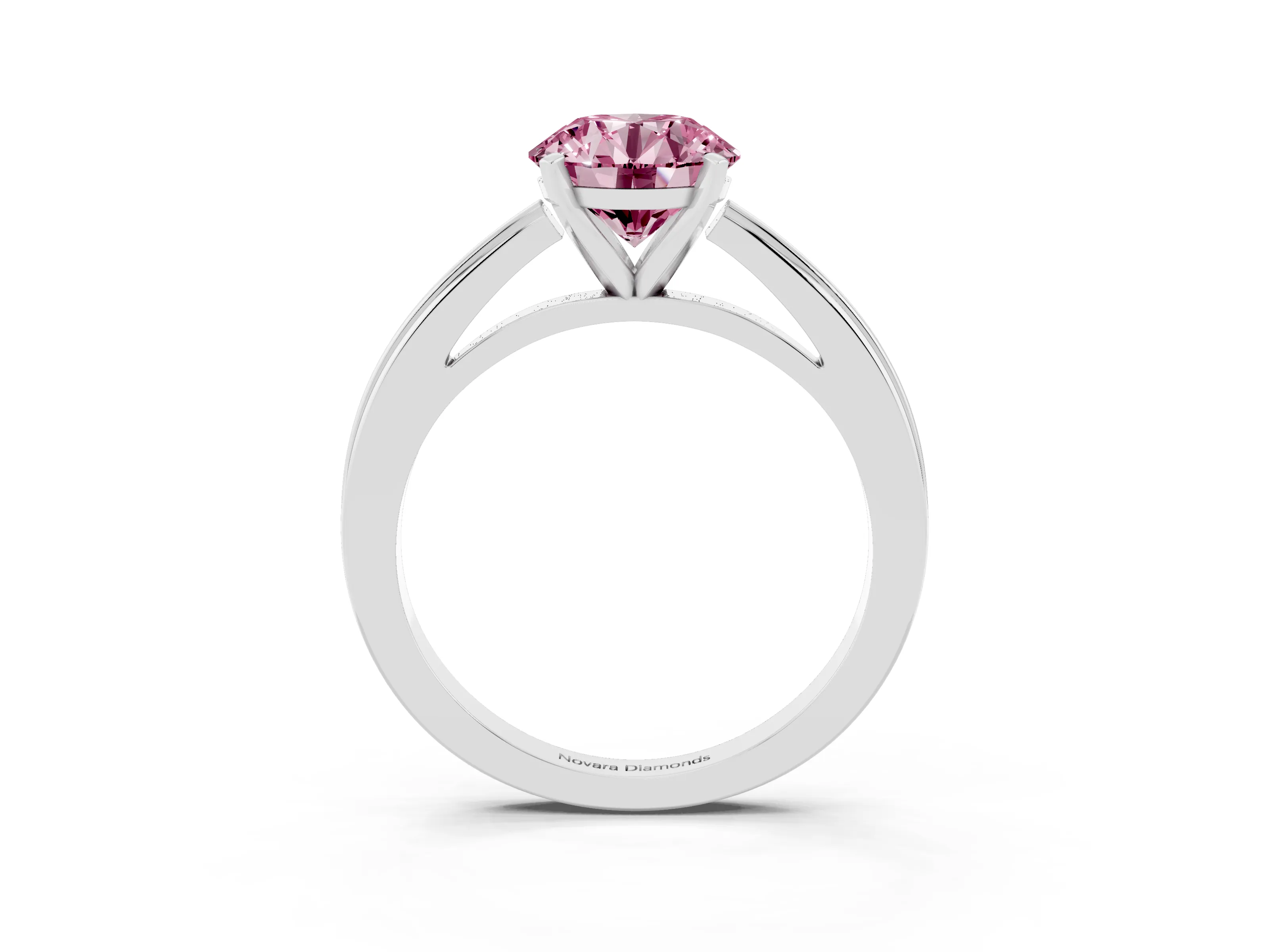 Fancy Pink Round Cut Diamond Solitaire Ring Set in Platinum with Prong Setting and Classic Band