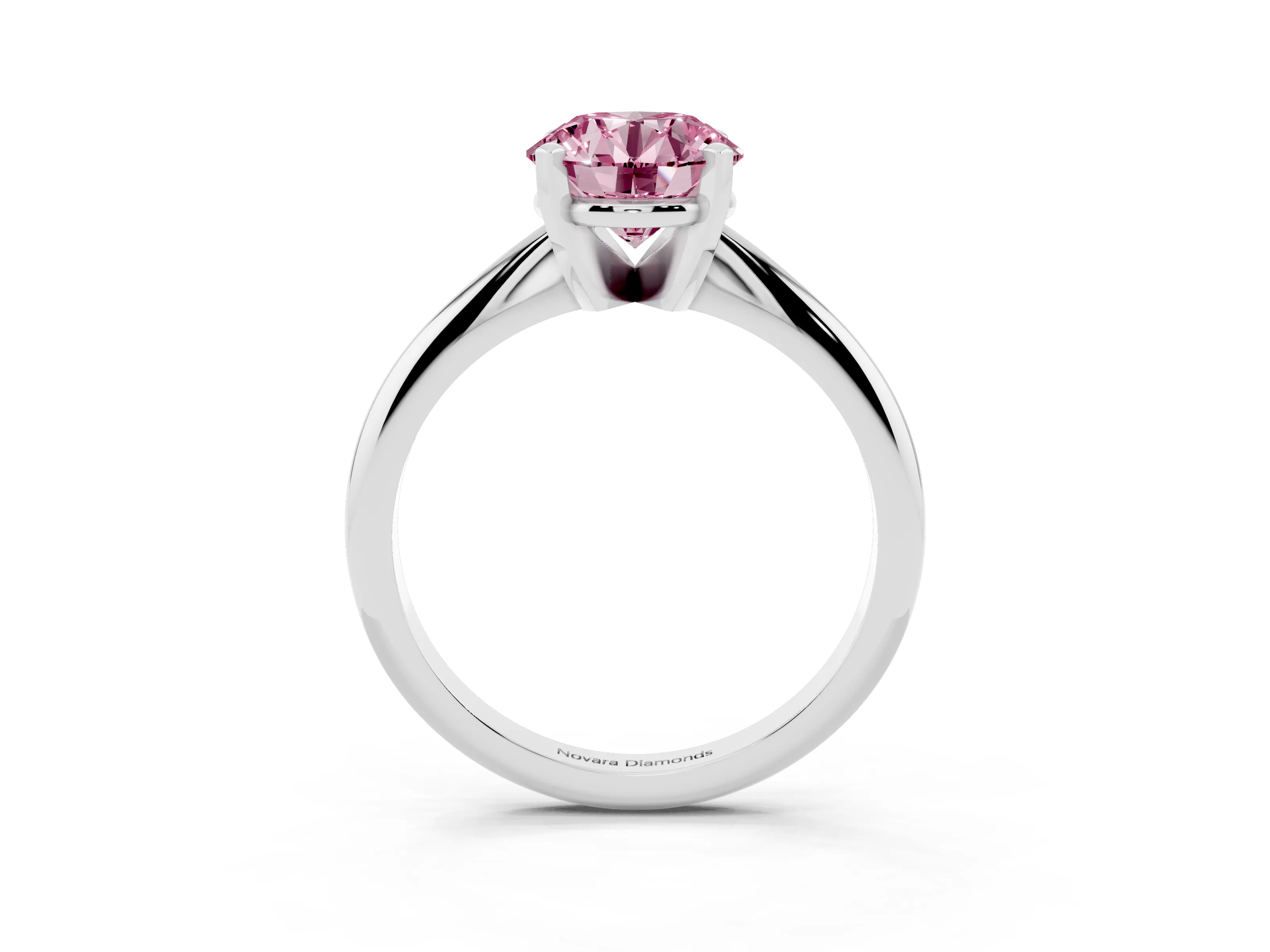 Fancy Pink Round Cut Diamond Solitaire Ring Set in Platinum with Prong Setting on a Plain Round Band