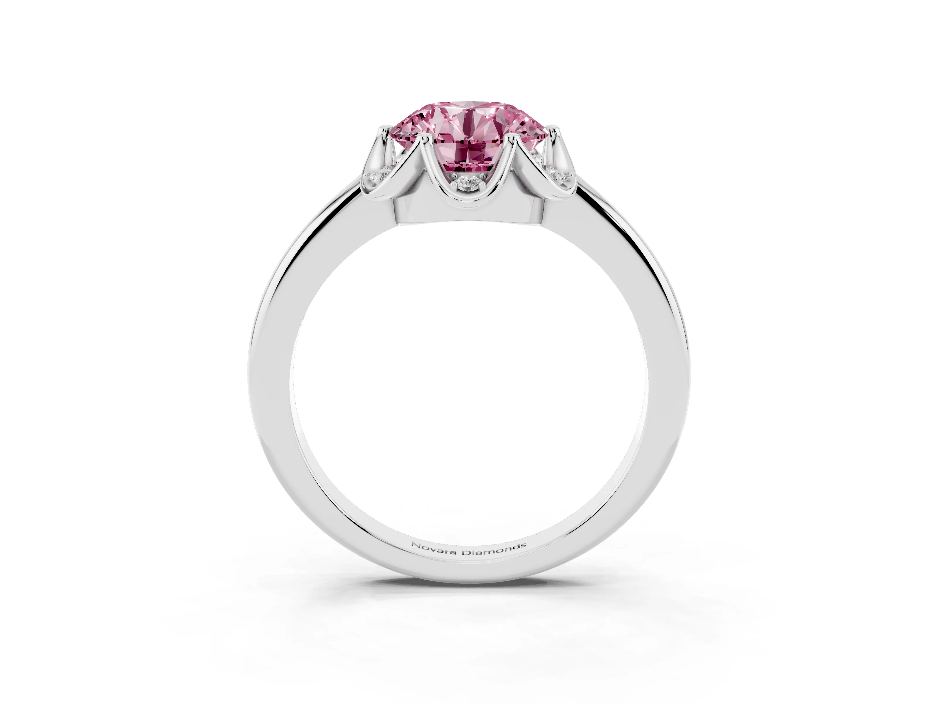 Fancy Pink Round Cut Diamond Round Cluster Halo Ring Set in Platinum with Solitaire Band and Prong Setting