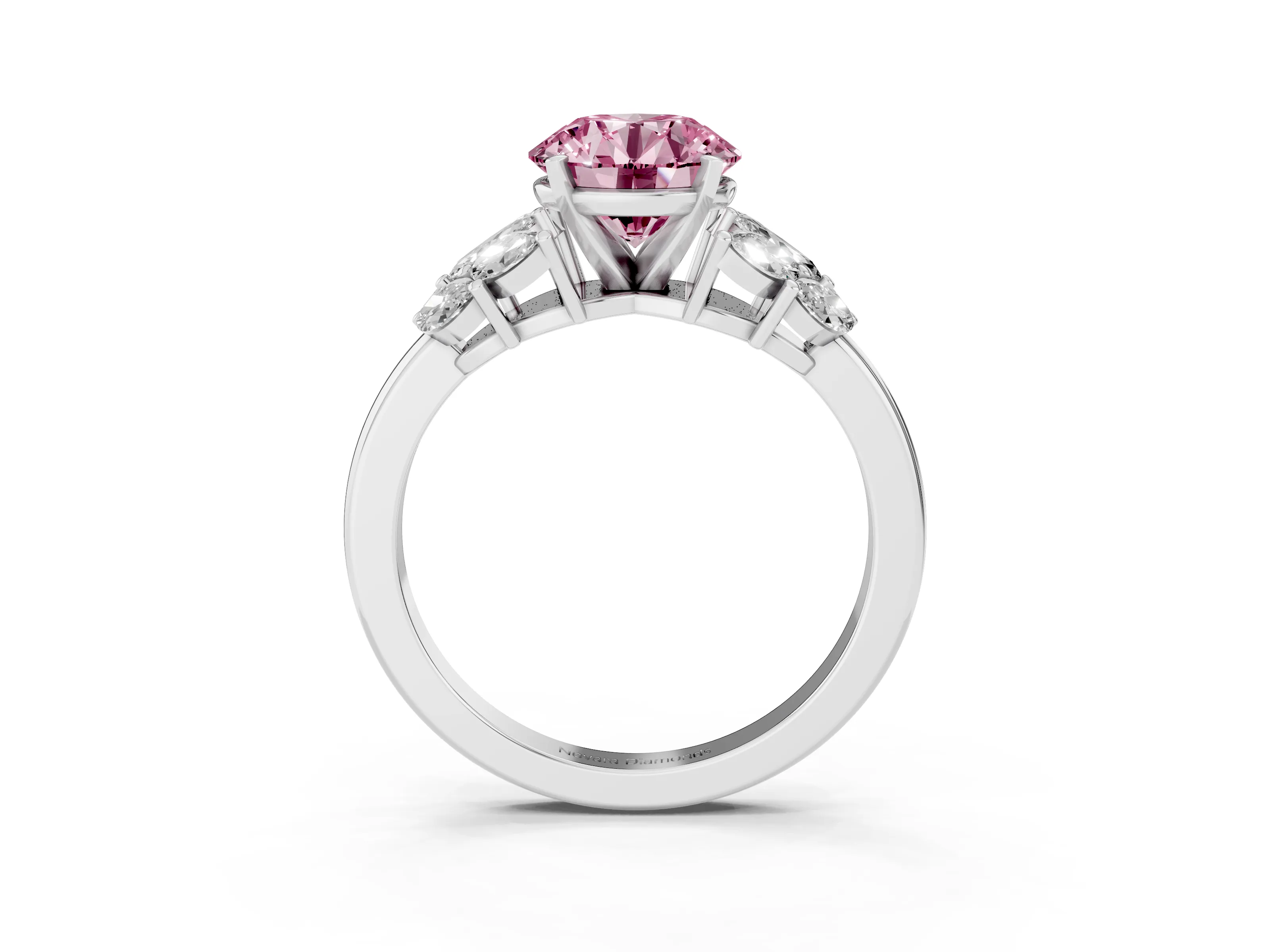 Fancy Pink Round Cut Diamond Cluster Leaf Design Ring Set in Platinum with Prong Setting