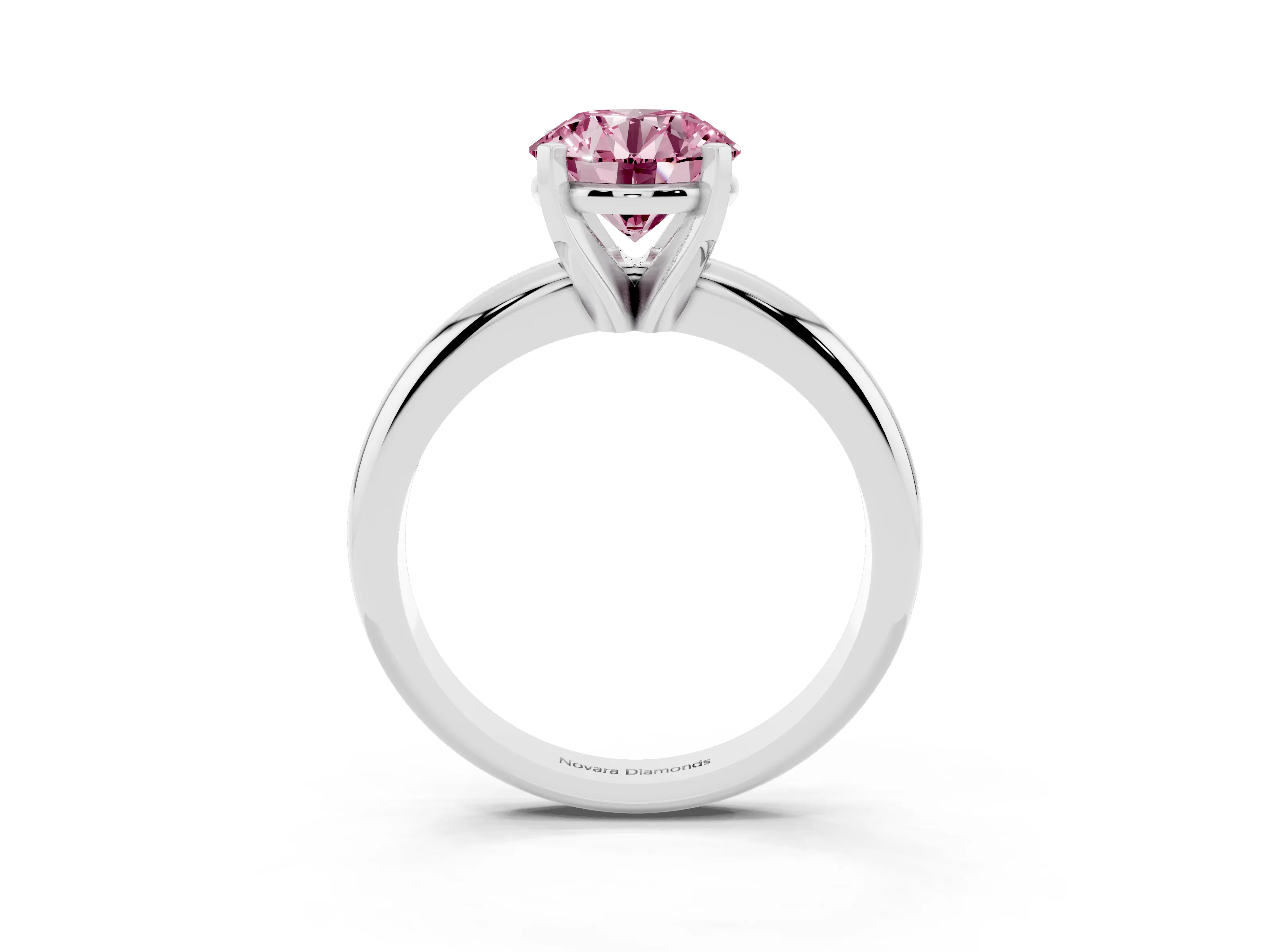 Fancy Pink Round Cut Diamond Solitaire Engagement Ring Set in Platinum with Round Band and Prong Setting