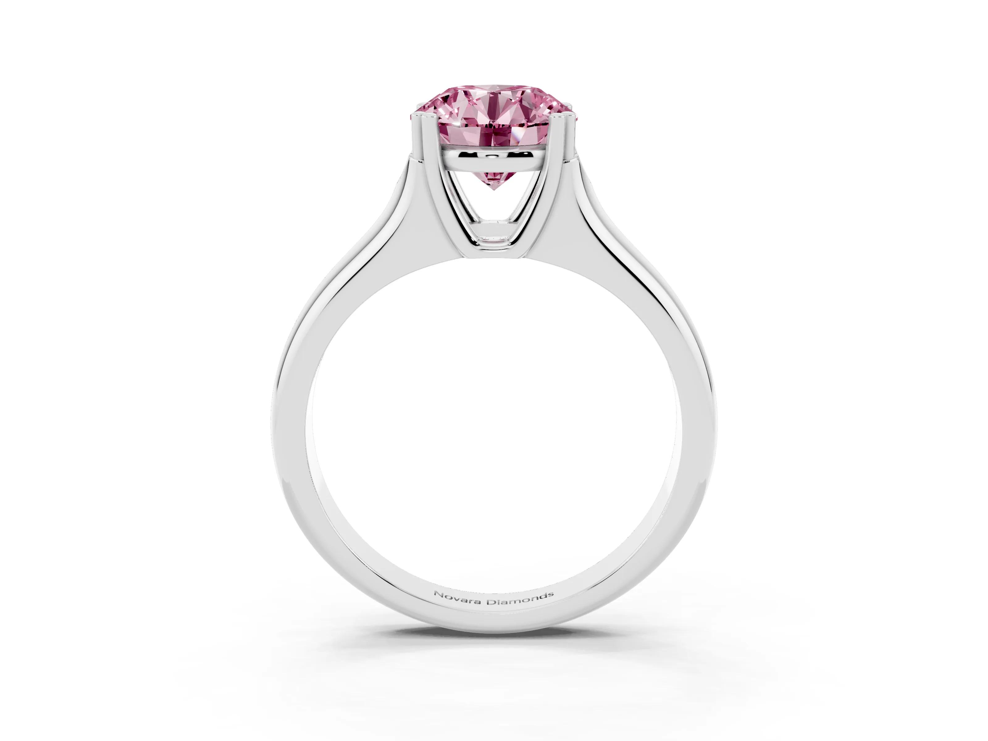 Fancy Pink Round Cut Diamond Solitaire Ring Set in Platinum with Wide Band and Prong Setting