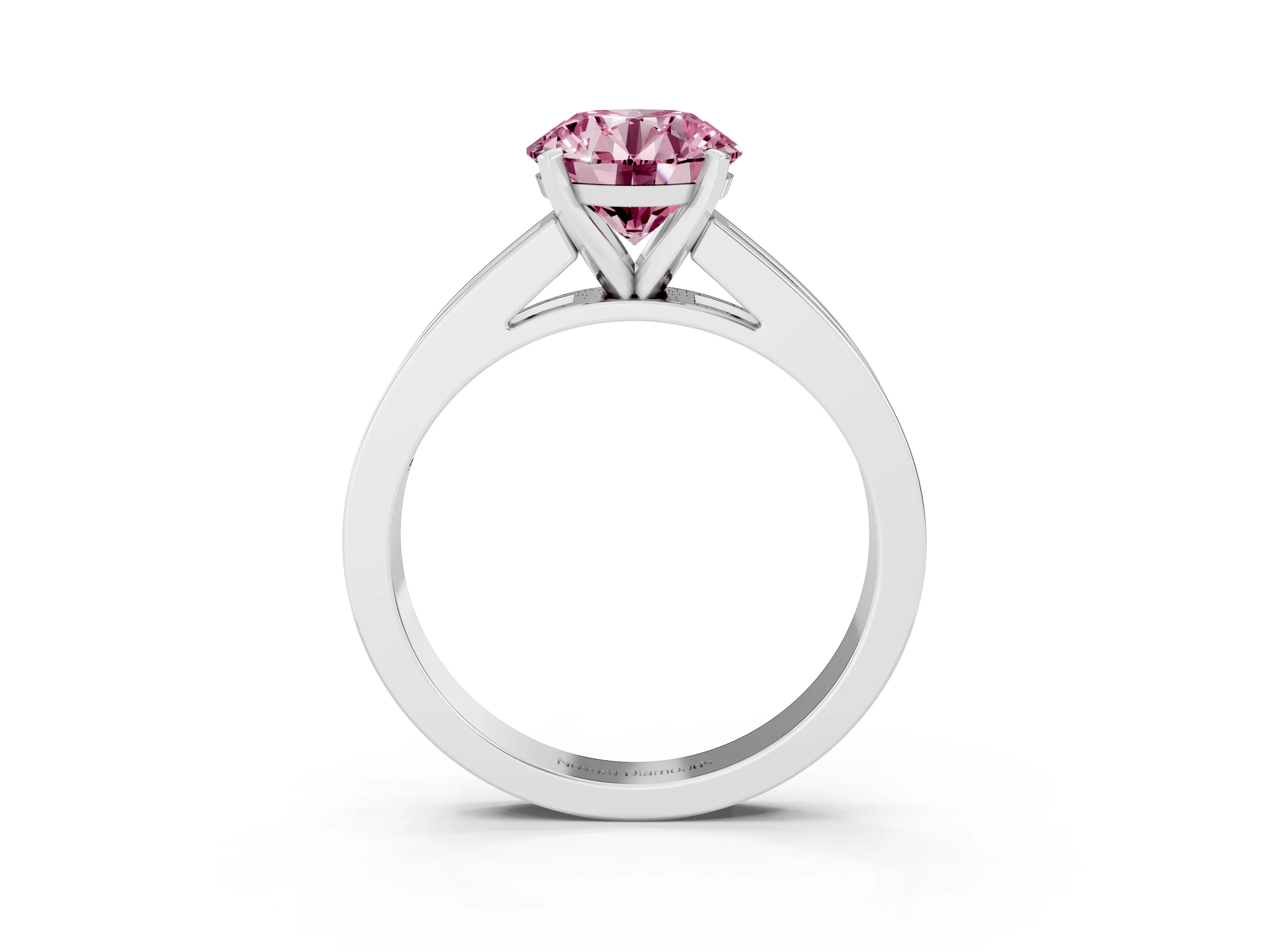 Fancy Pink Round Cut Diamond Solitaire Ring Set in Silver with Channel-Set Band and Prong Setting