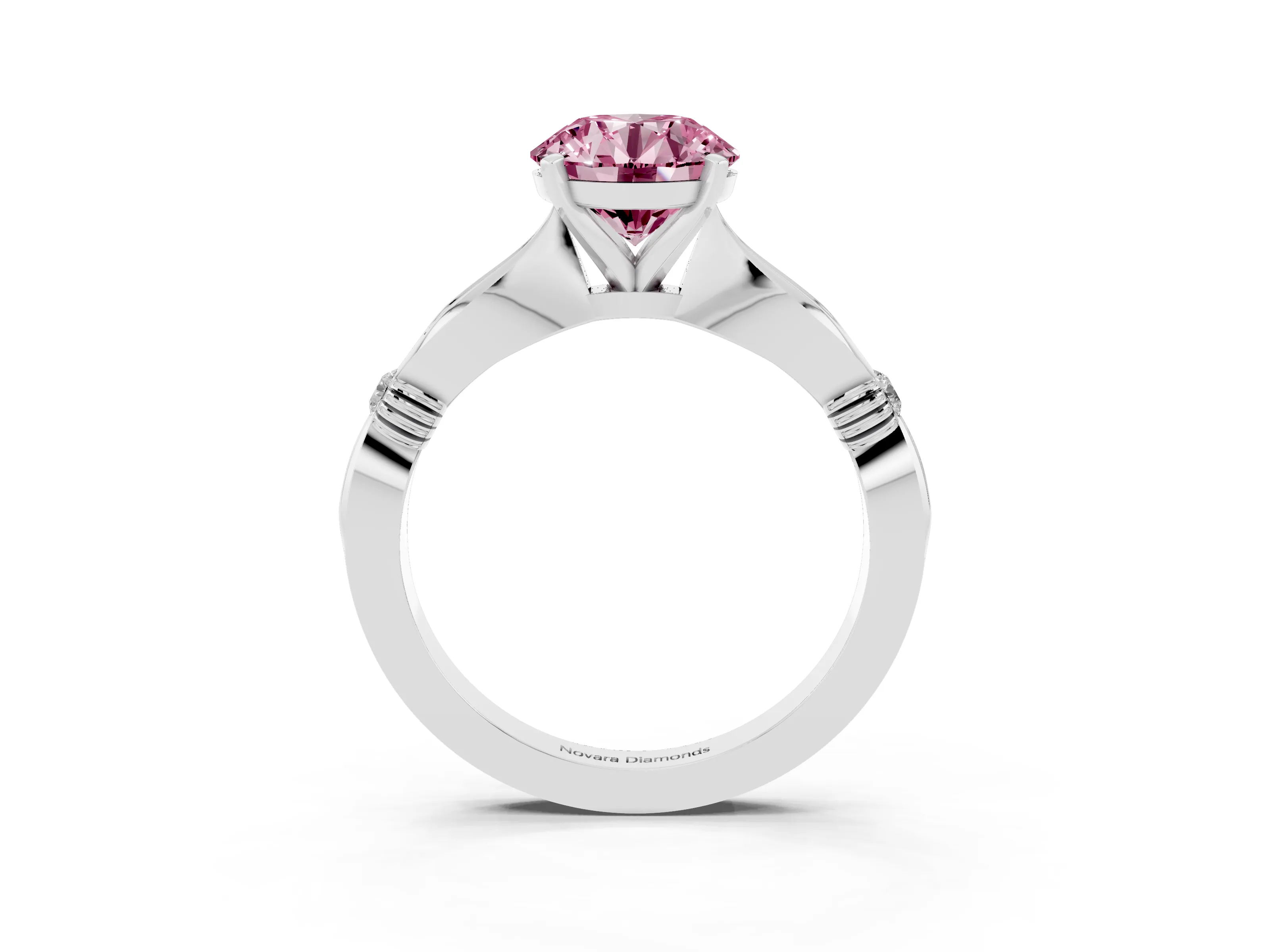 Fancy Pink Round Cut Diamond Solitaire Twisted Band Ring Set in Silver with Accent Stones and Prong Setting