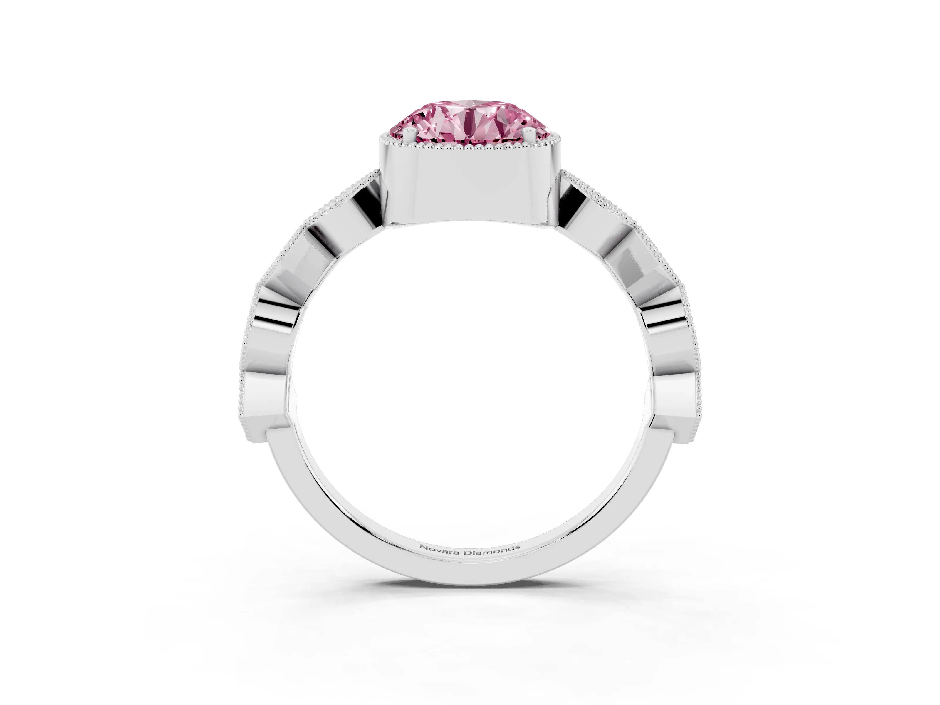 Fancy Pink Round Cut Diamond Milgrain Marquise Twist Band Ring Set in Silver with Prong Setting