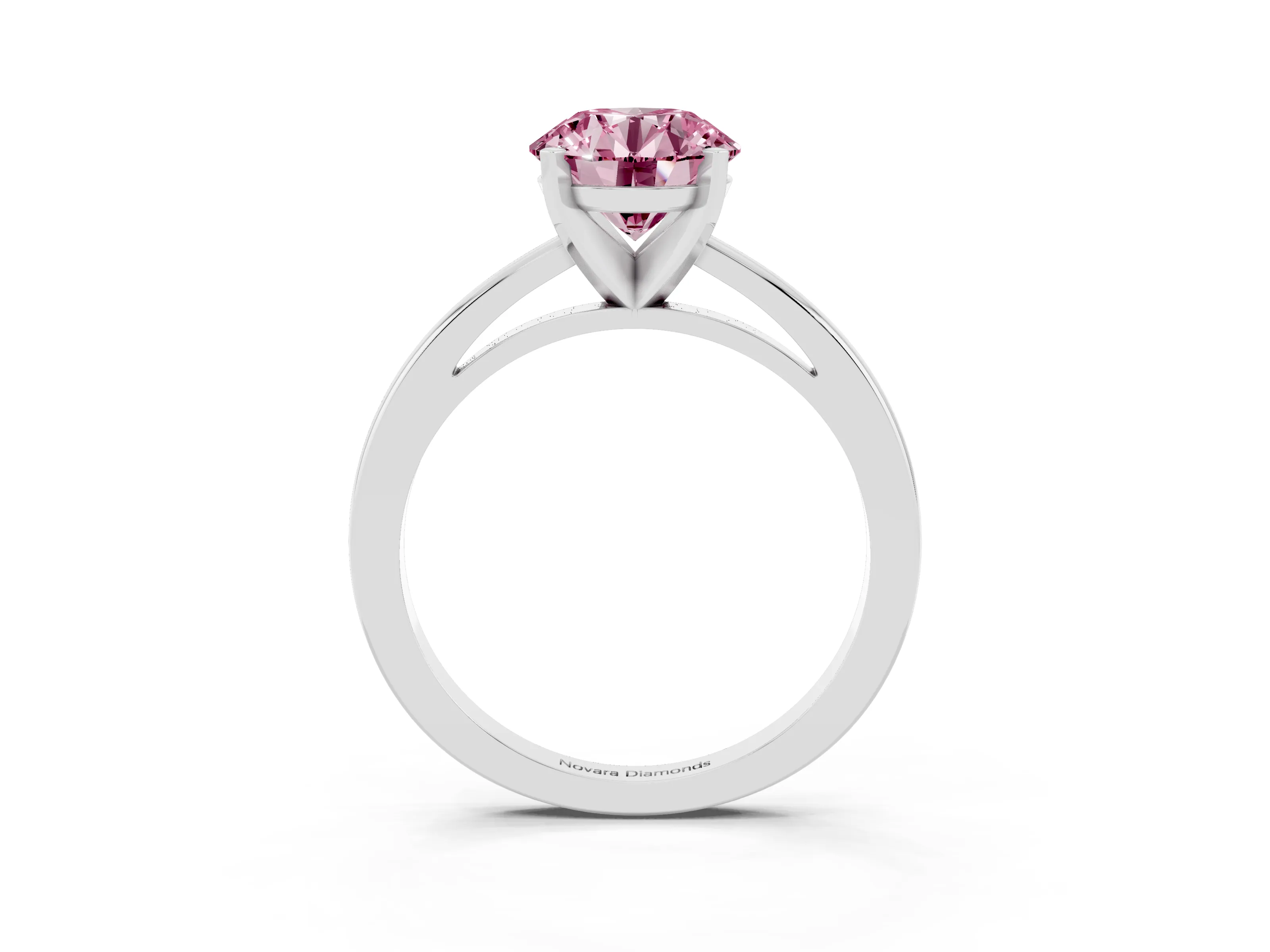 Fancy Pink Round Cut Diamond Solitaire Engagement Ring Set in Platinum with Prong Setting on a Classic Band