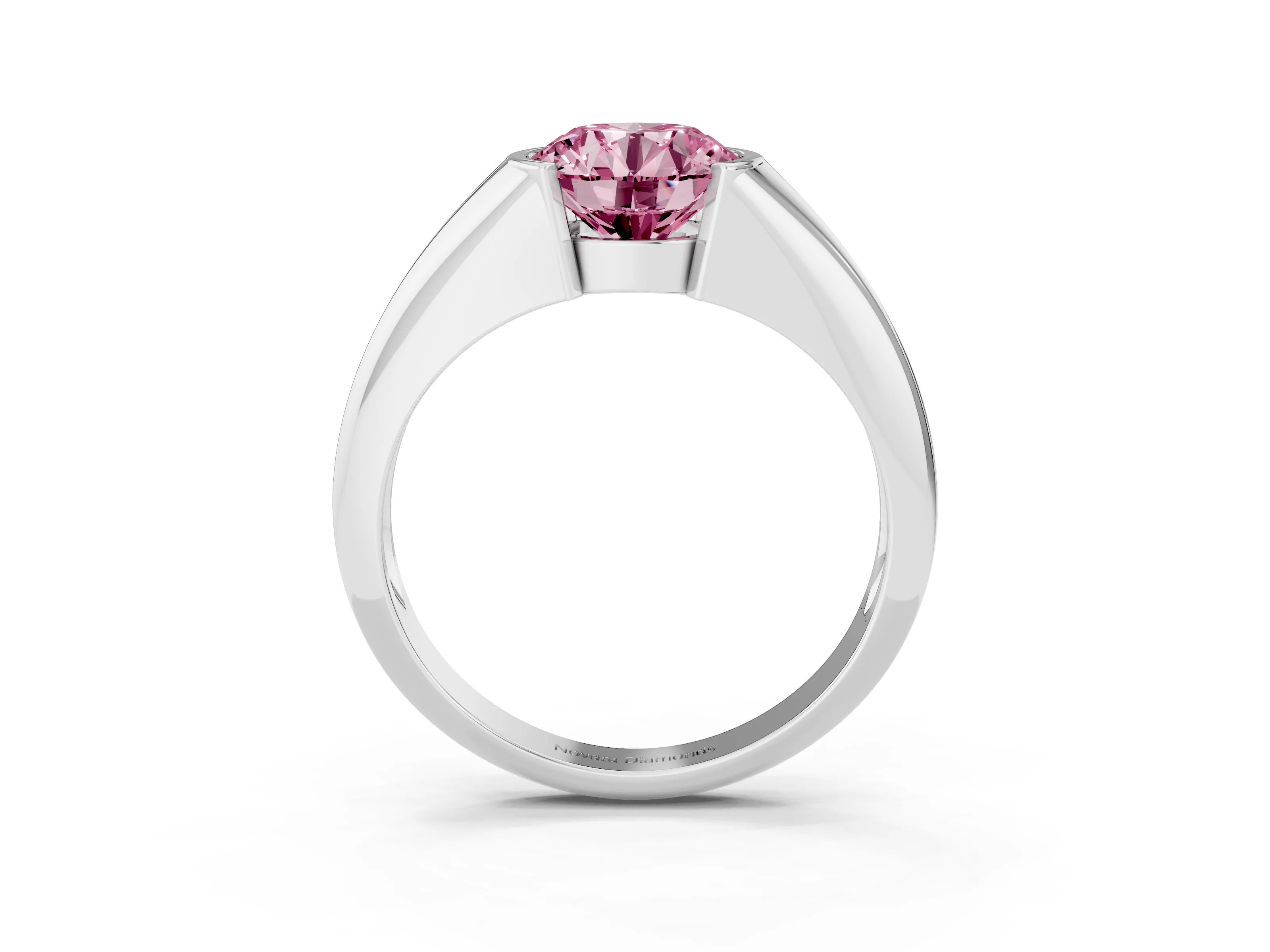 Fancy Pink Round Cut Diamond Solitaire Tension Set Ring Set in Silver