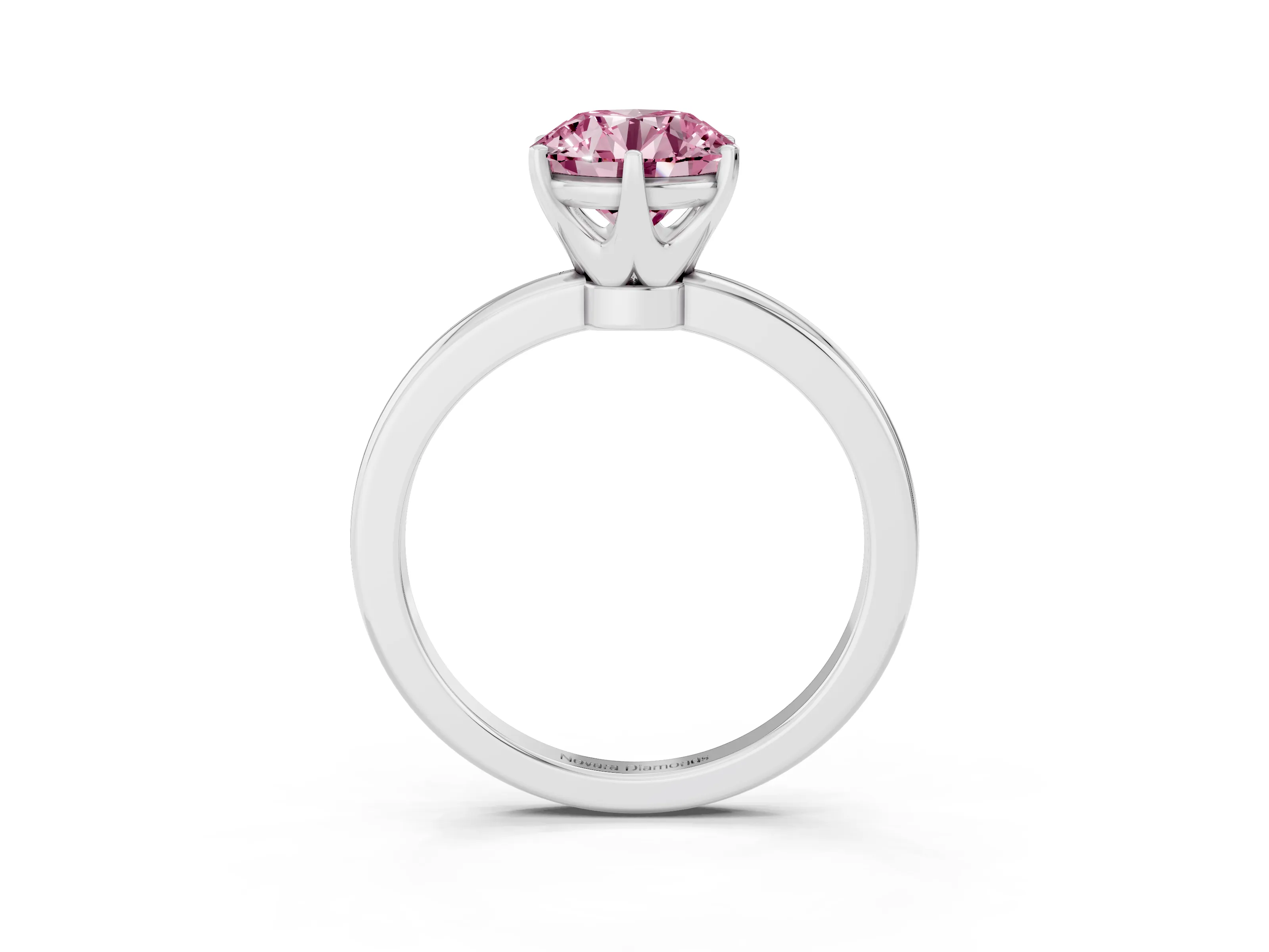 Fancy Pink Round Cut Diamond Solitaire Ring Set in Silver with Raised Prong Setting on a Classic Band