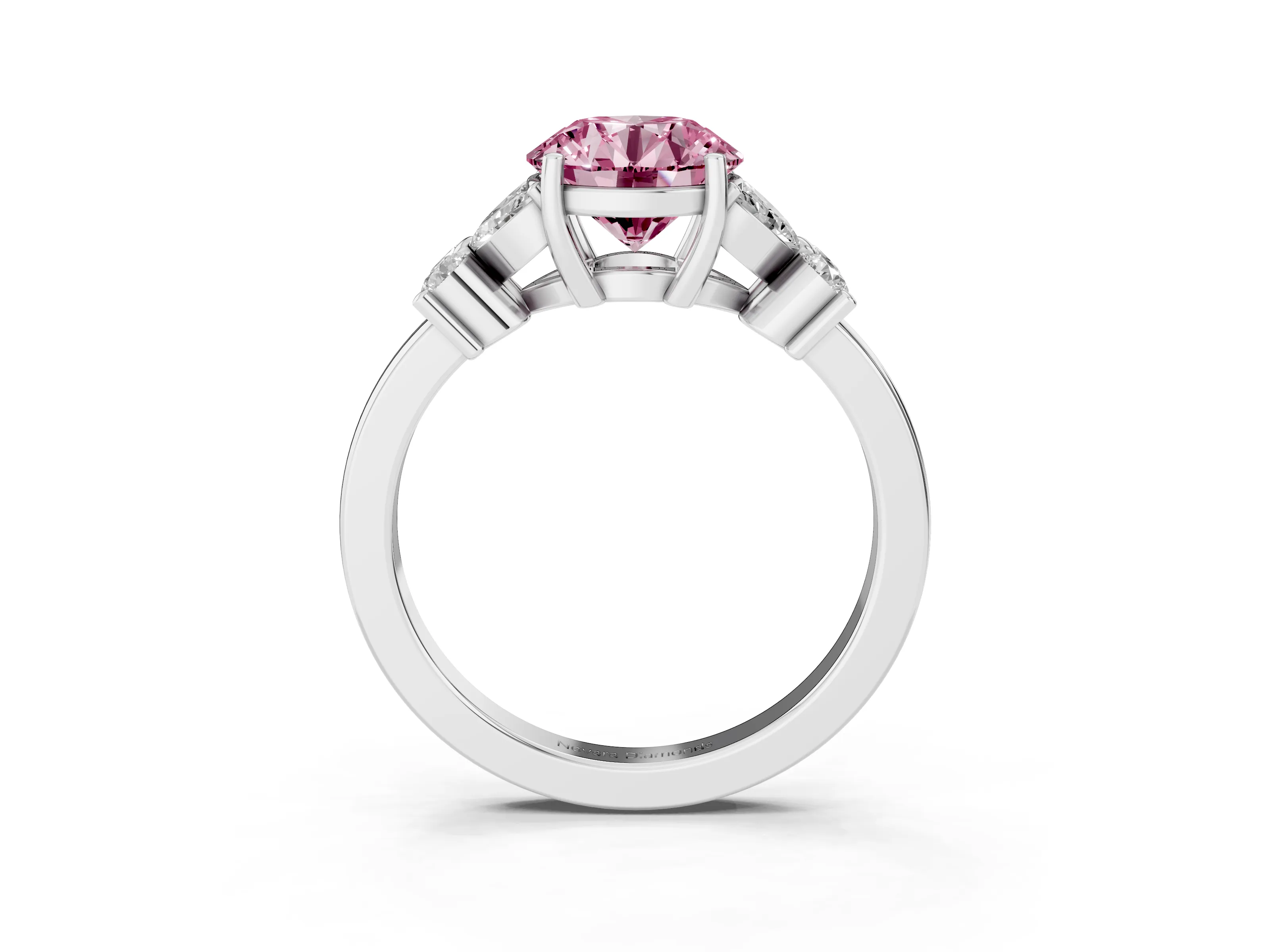 Fancy Pink Round Cut Diamond Floral Cluster Ring Set in Platinum with Marquise Petals and Prong Setting