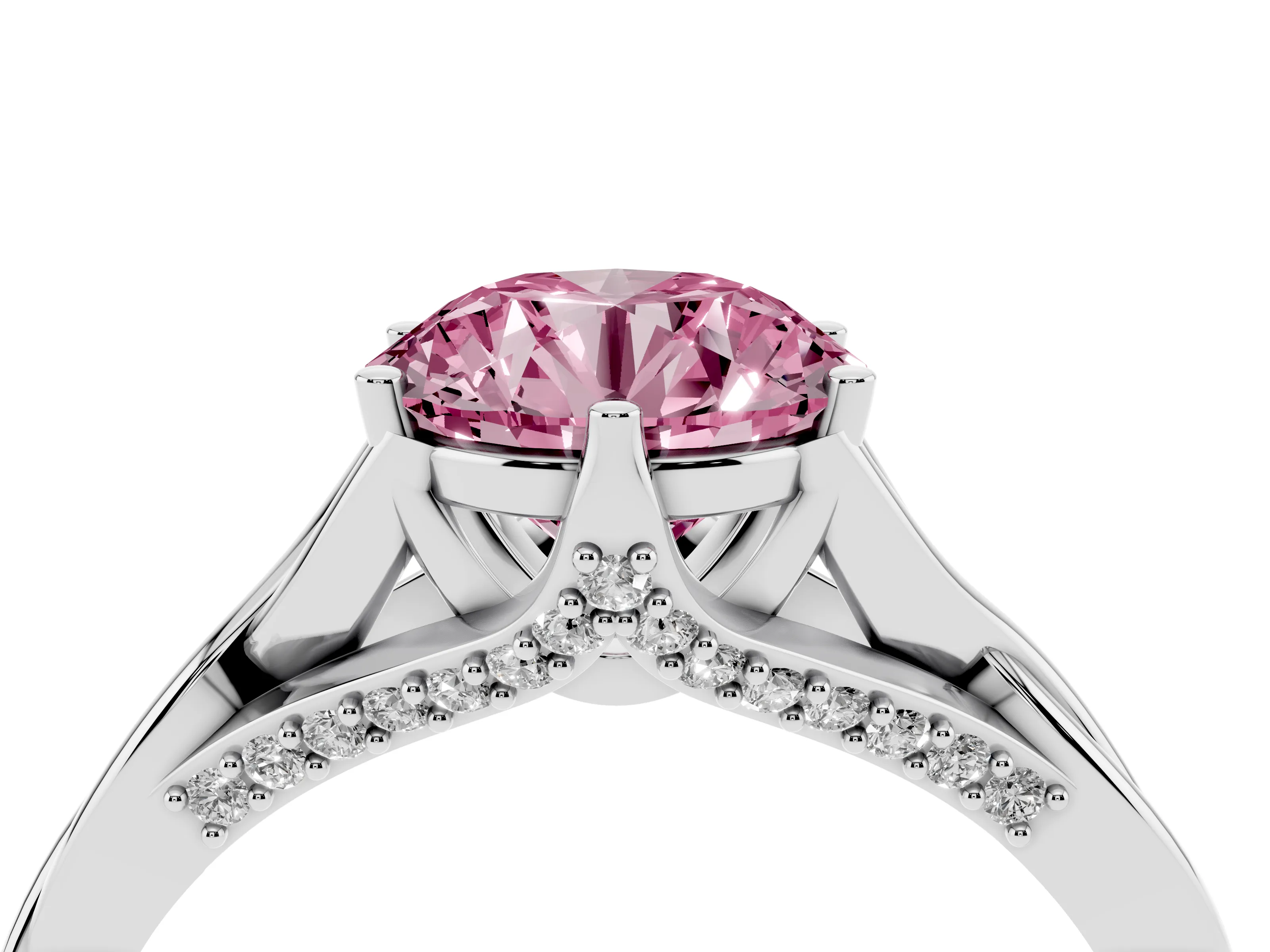 Fancy Pink Round Cut Diamond Intertwined Twist Band Solitaire Ring Set in White gold with Prong Setting