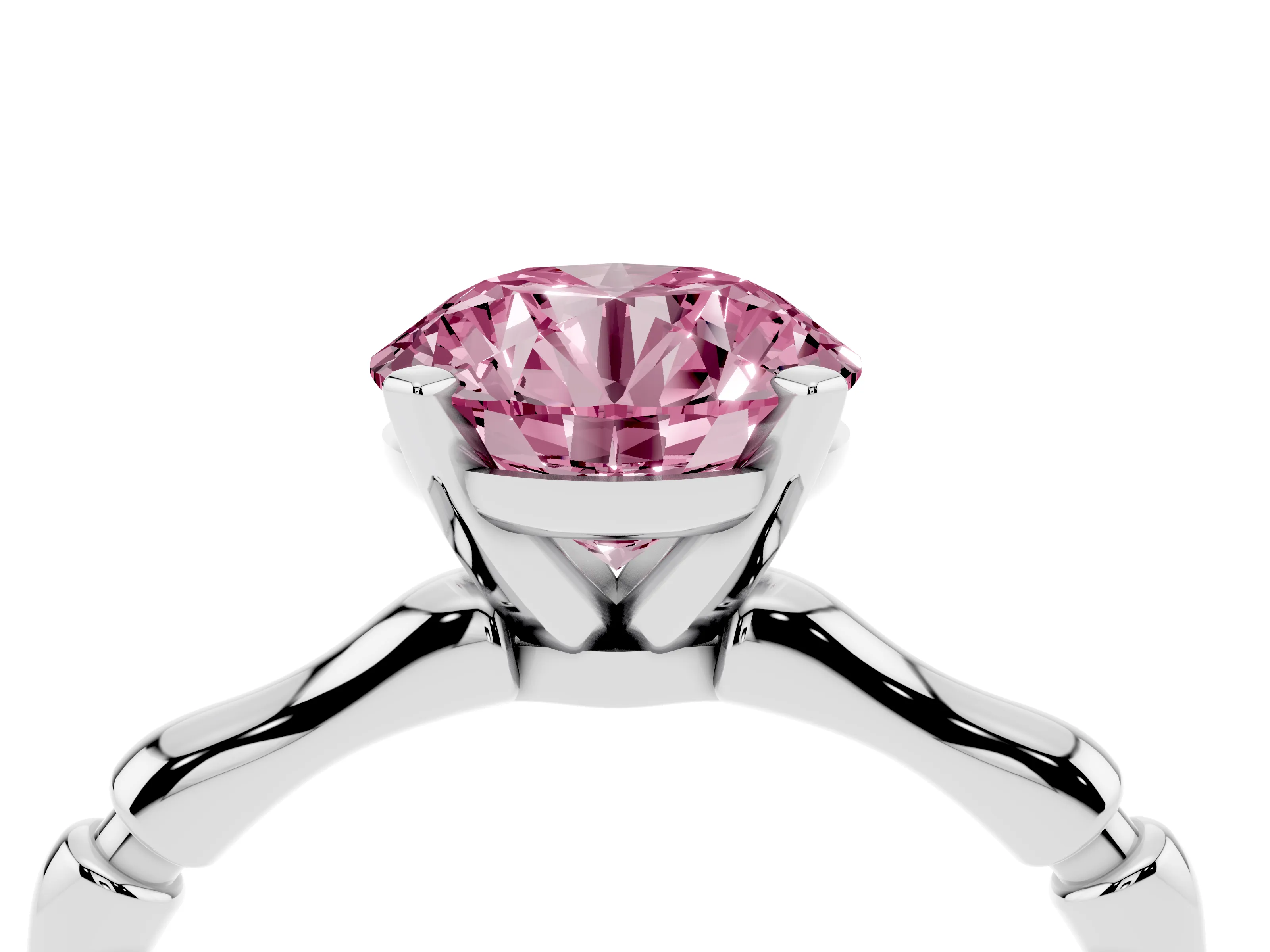 Fancy Pink Round Cut Diamond Solitaire Ring Set in Platinum with Bamboo Band and Prong Setting