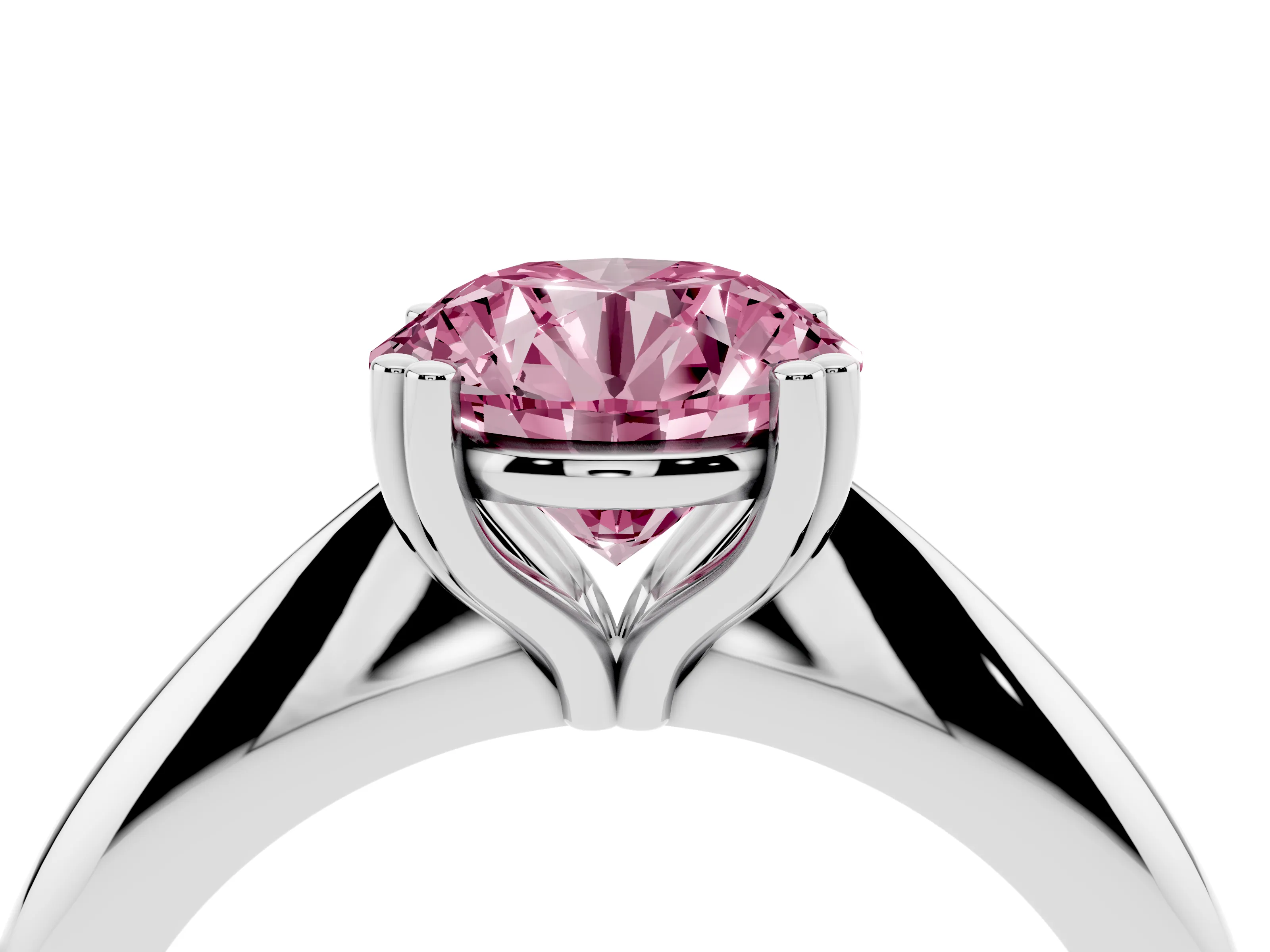 Fancy Pink Round Cut Diamond Solitaire Engagement Ring Set in White gold with Tapered Band and Prong Setting