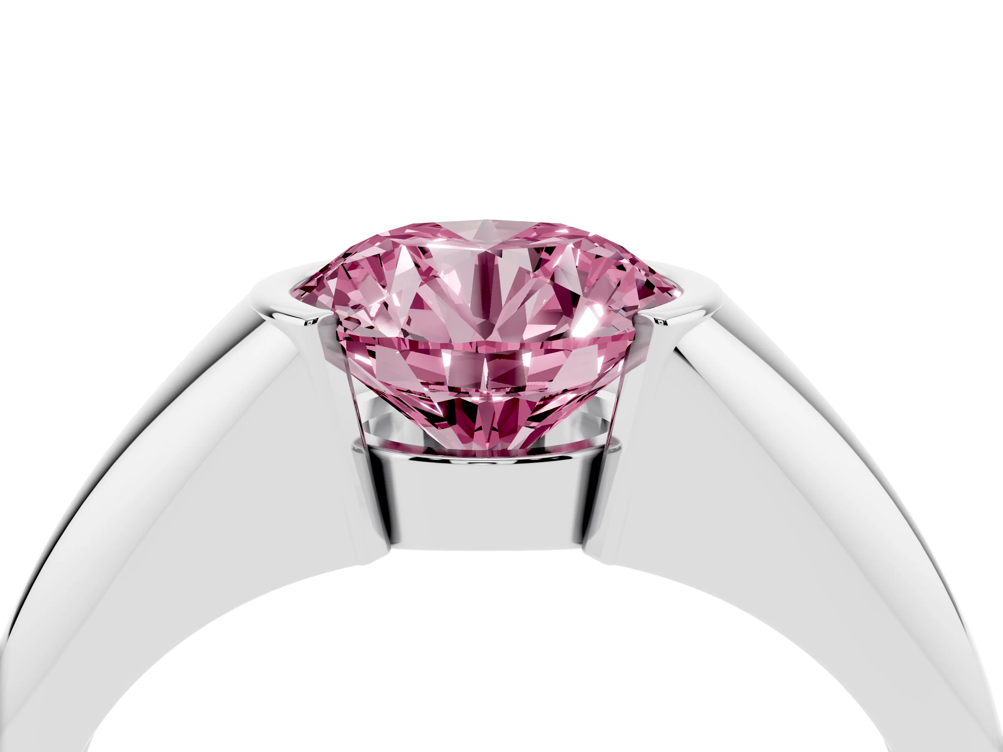 Fancy Pink Round Cut Diamond Solitaire Tension Set Ring Set in Silver